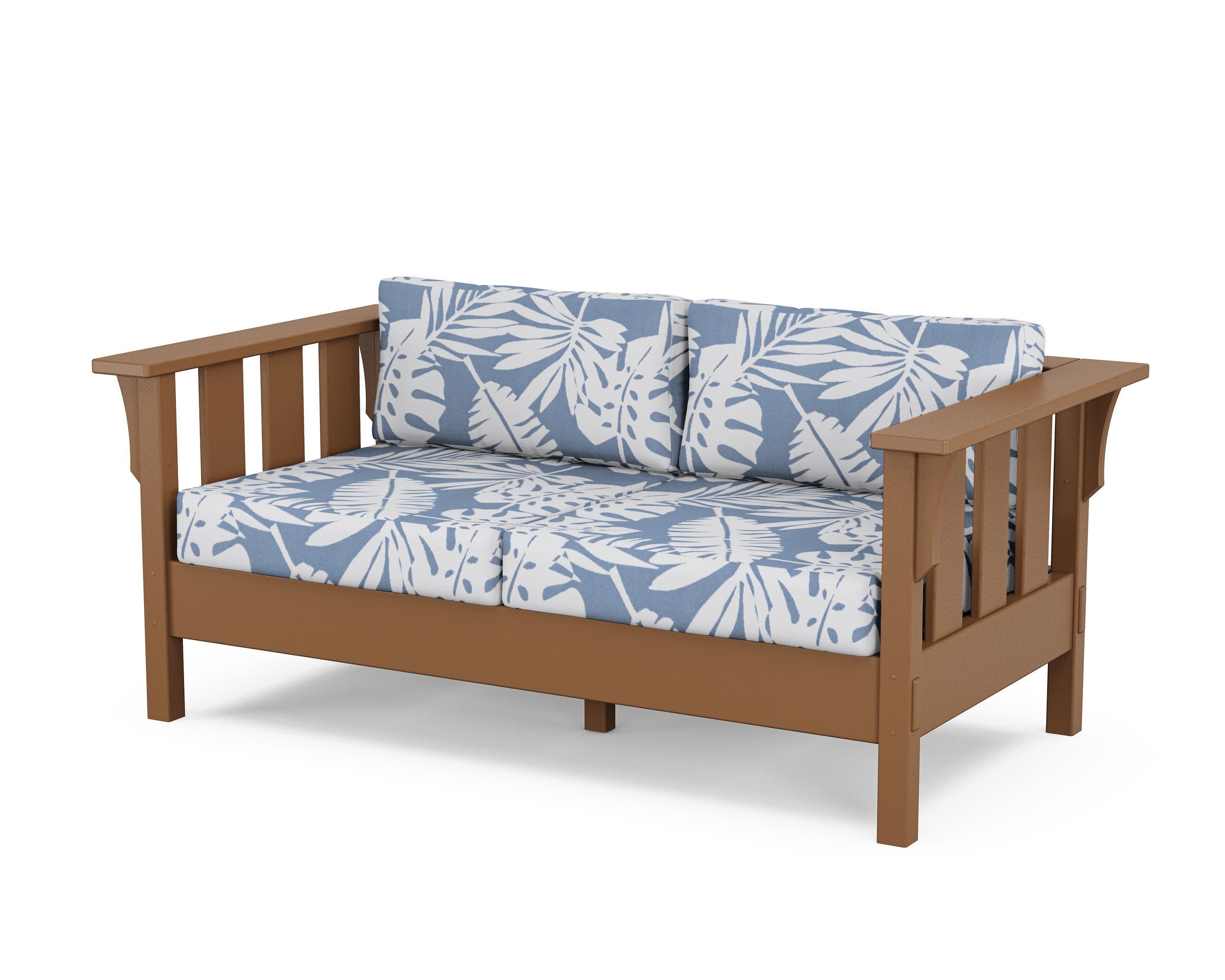Acadia Deep Seating Loveseat in Teak / Leaf Sky Blue