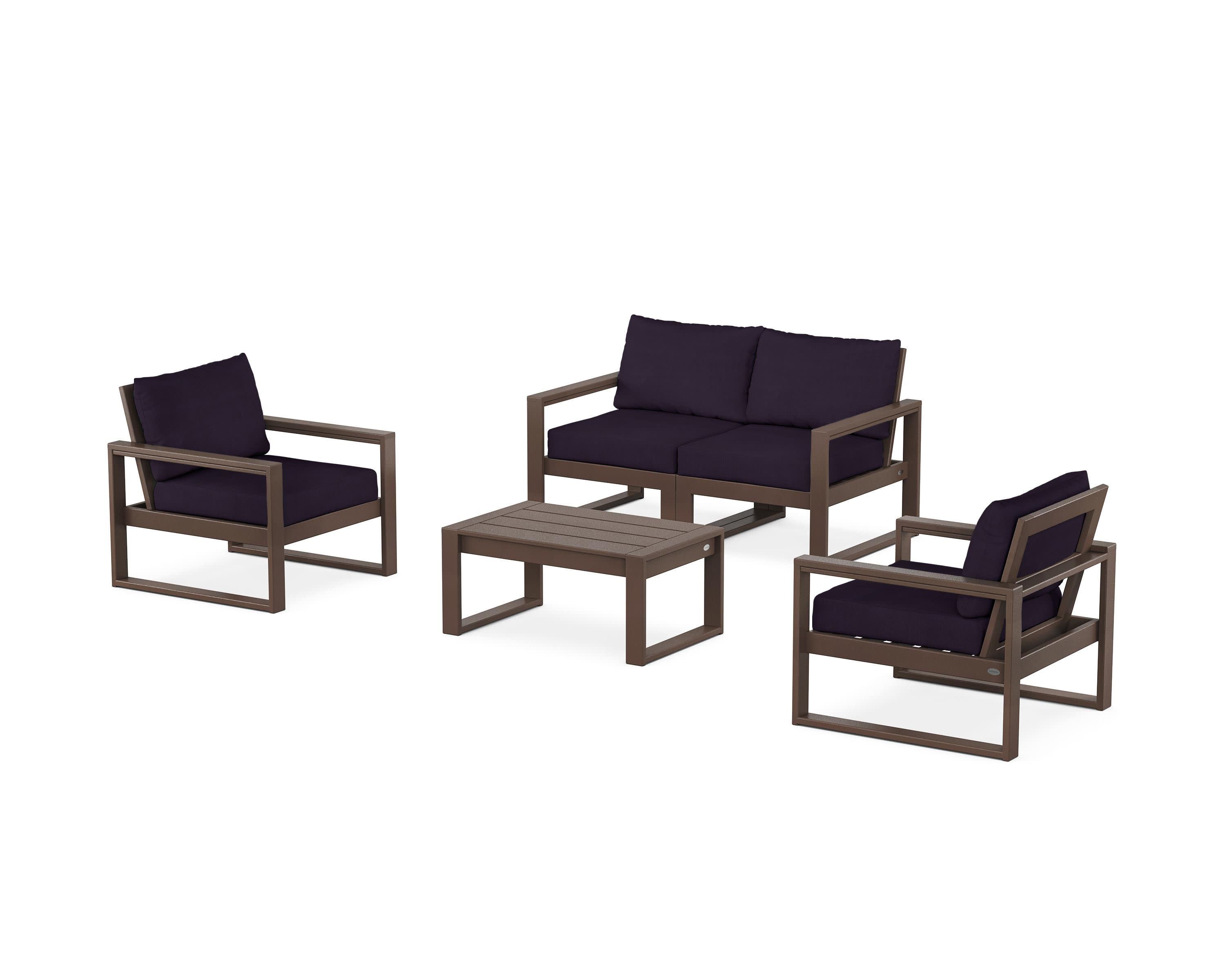 EDGE Sectional 4-Piece Deep Seating Set with Loveseat in Mahogany / Navy Linen