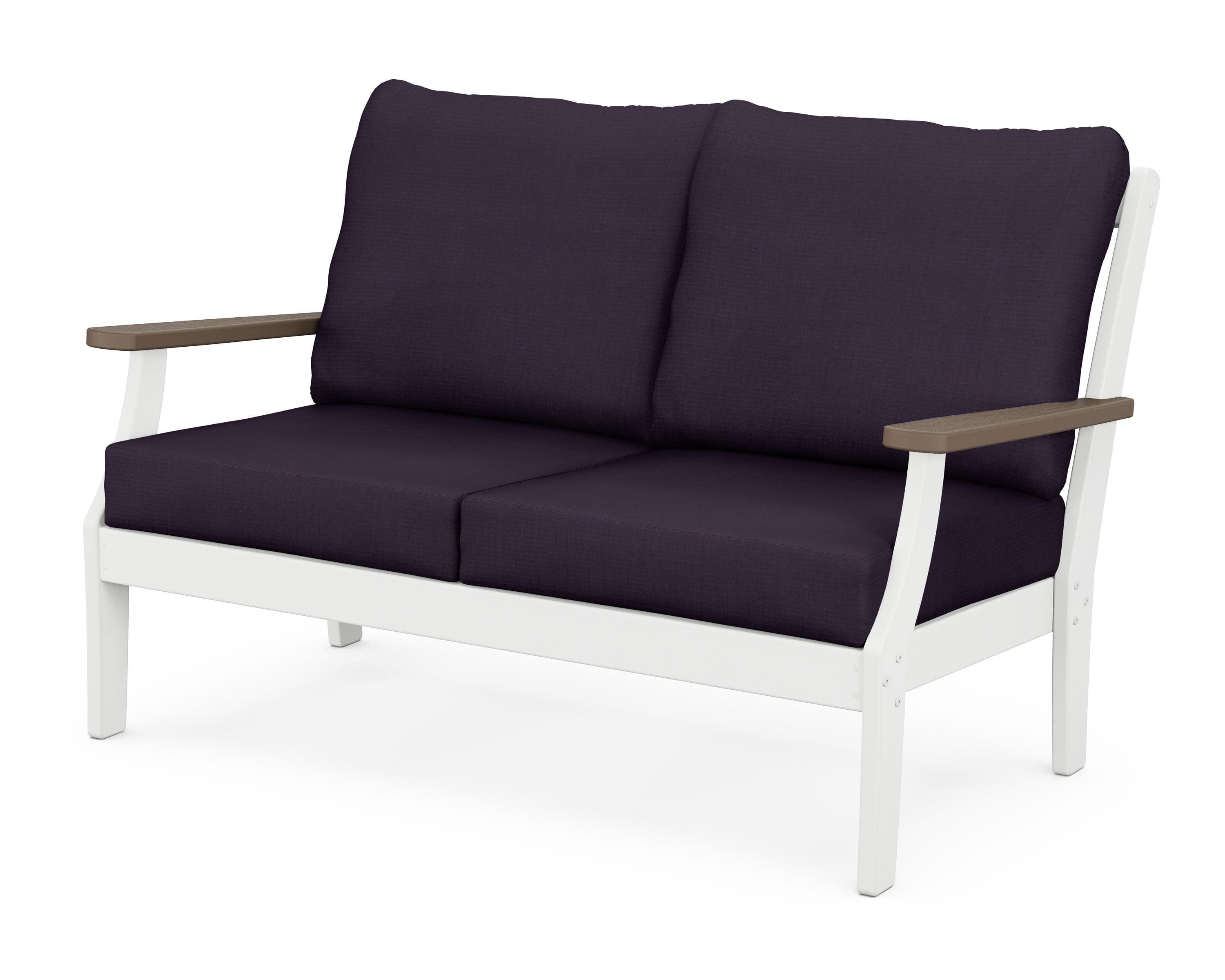 Braxton Deep Seating Loveseat in White / Kona / Navy Linen