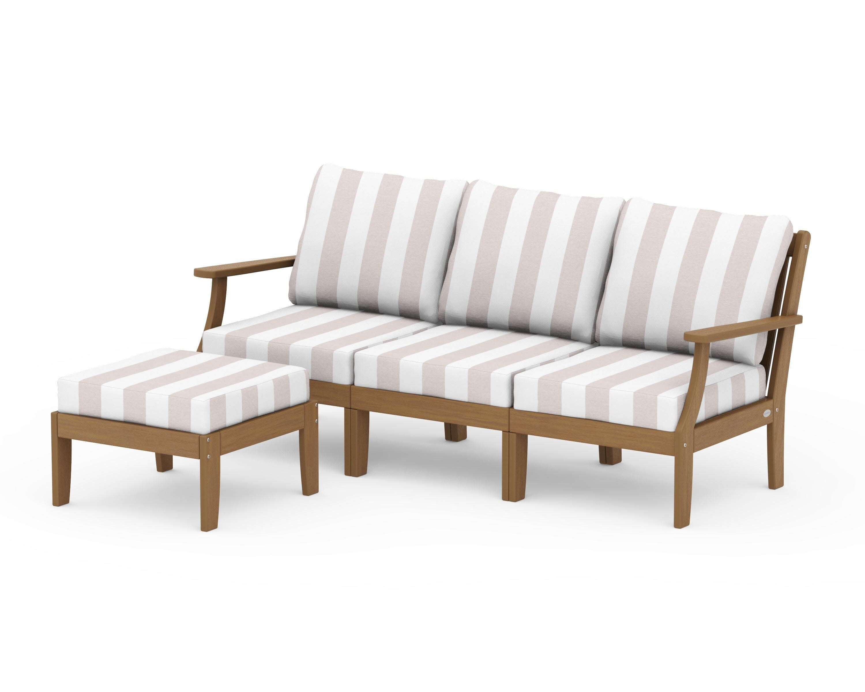 Braxton Modular 4-Piece Deep Seating Set with Ottoman in Natural / Cabana Stripe Dune Burlap