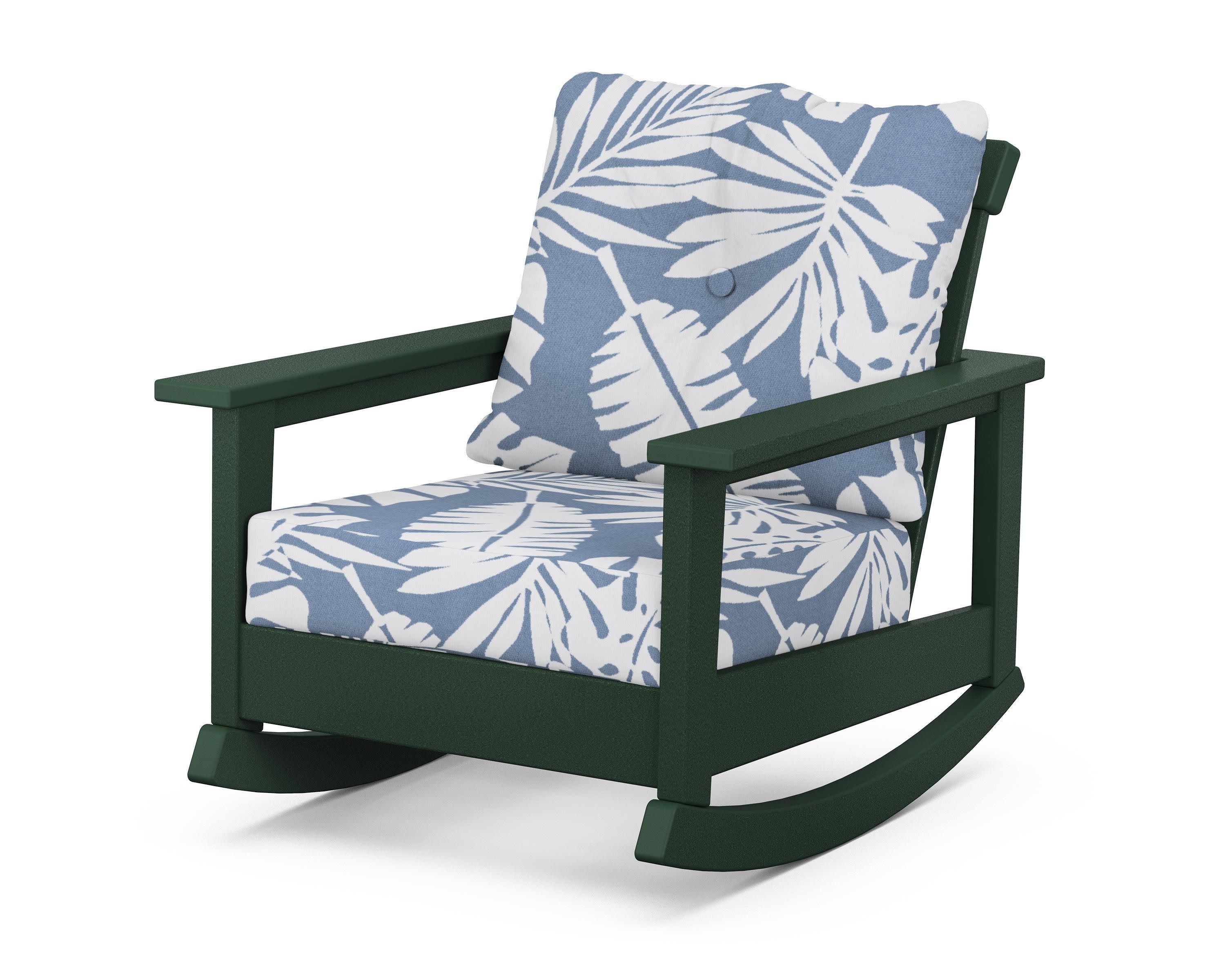 Prescott Deep Seating Rocking Chair in Green / Leaf Sky Blue