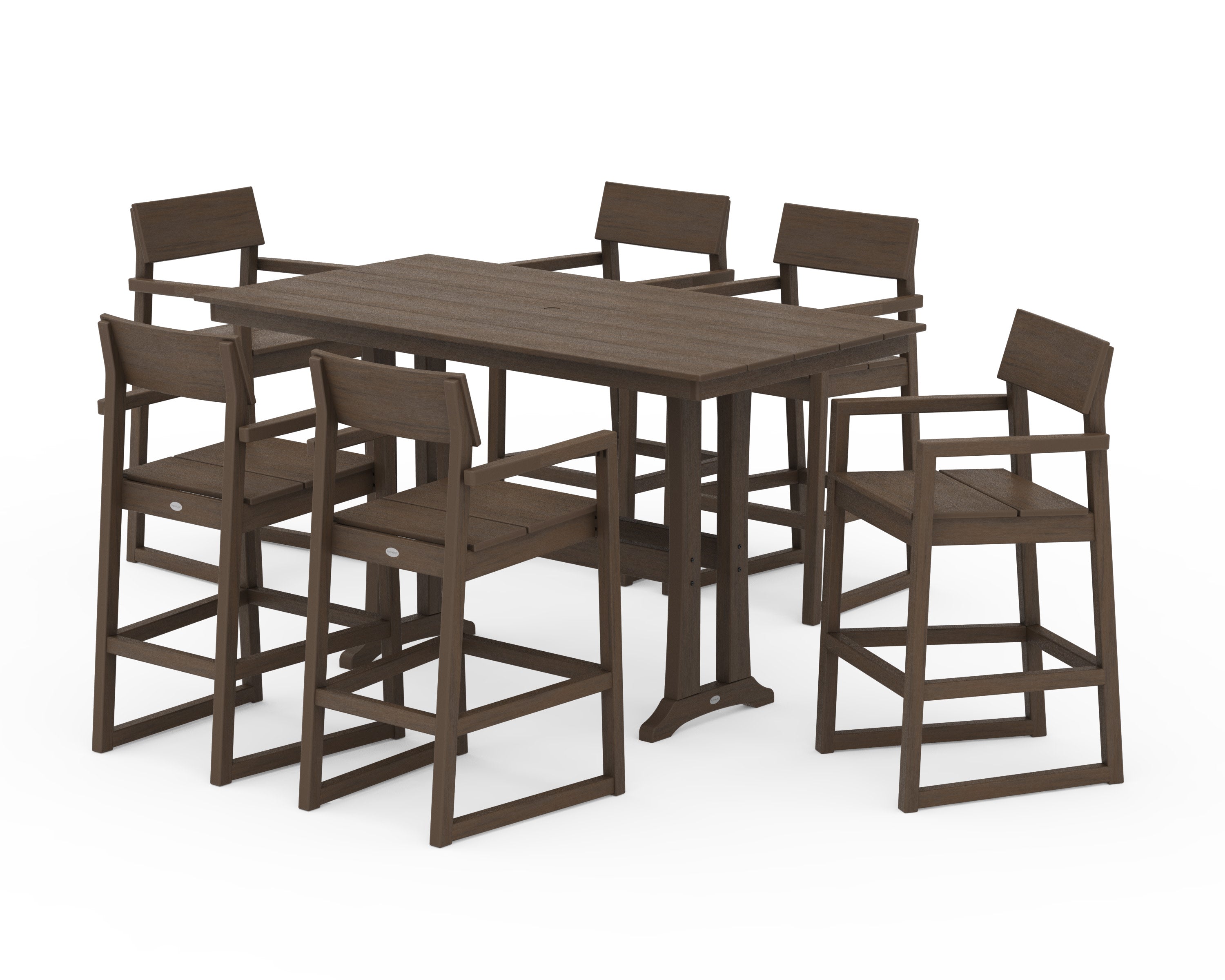 EDGE Arm Chair 7-Piece Farmhouse Bar Set with Trestle Legs in Kona