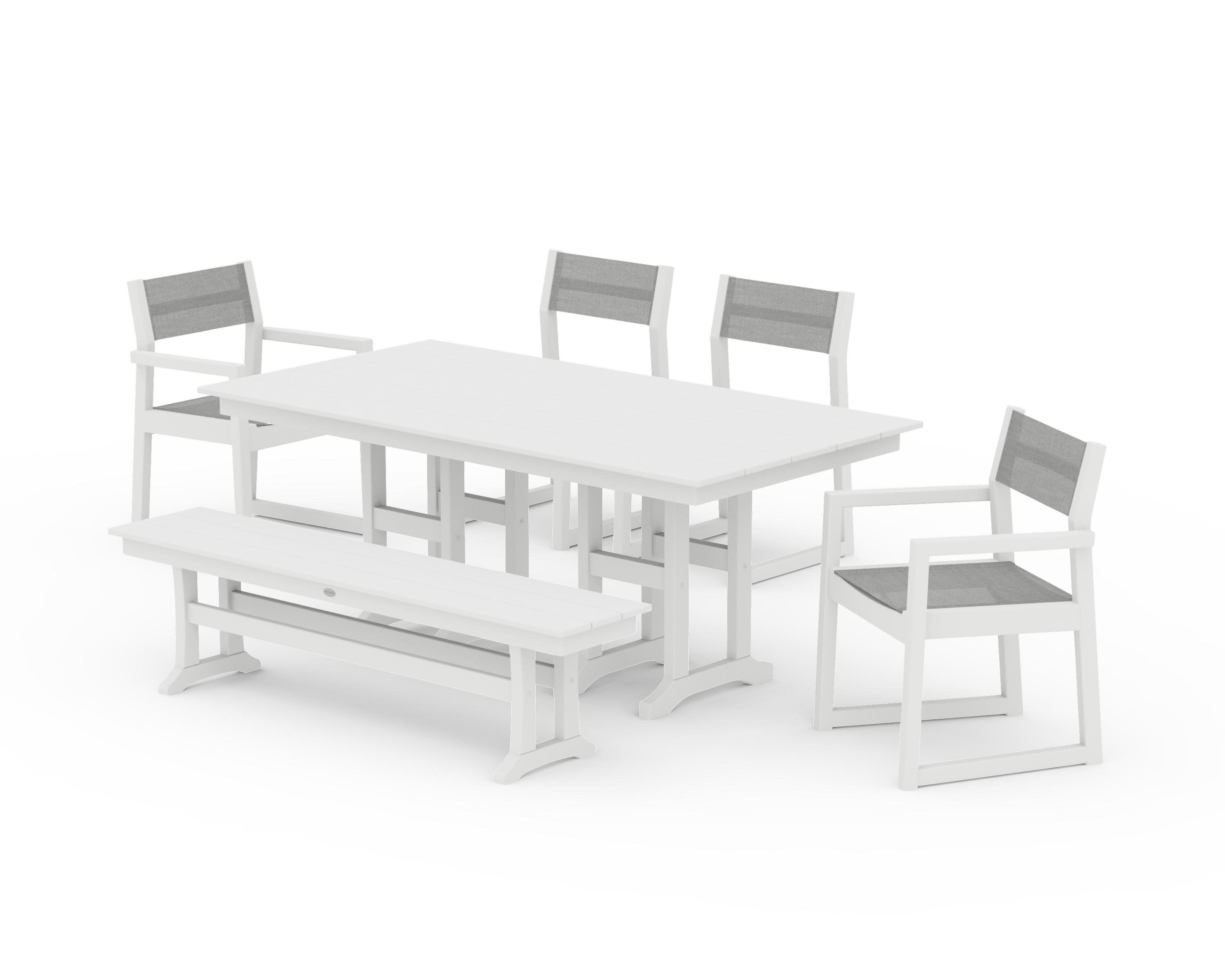 EDGE Sling 6-Piece Farmhouse Dining Set in White / Metallic Sling