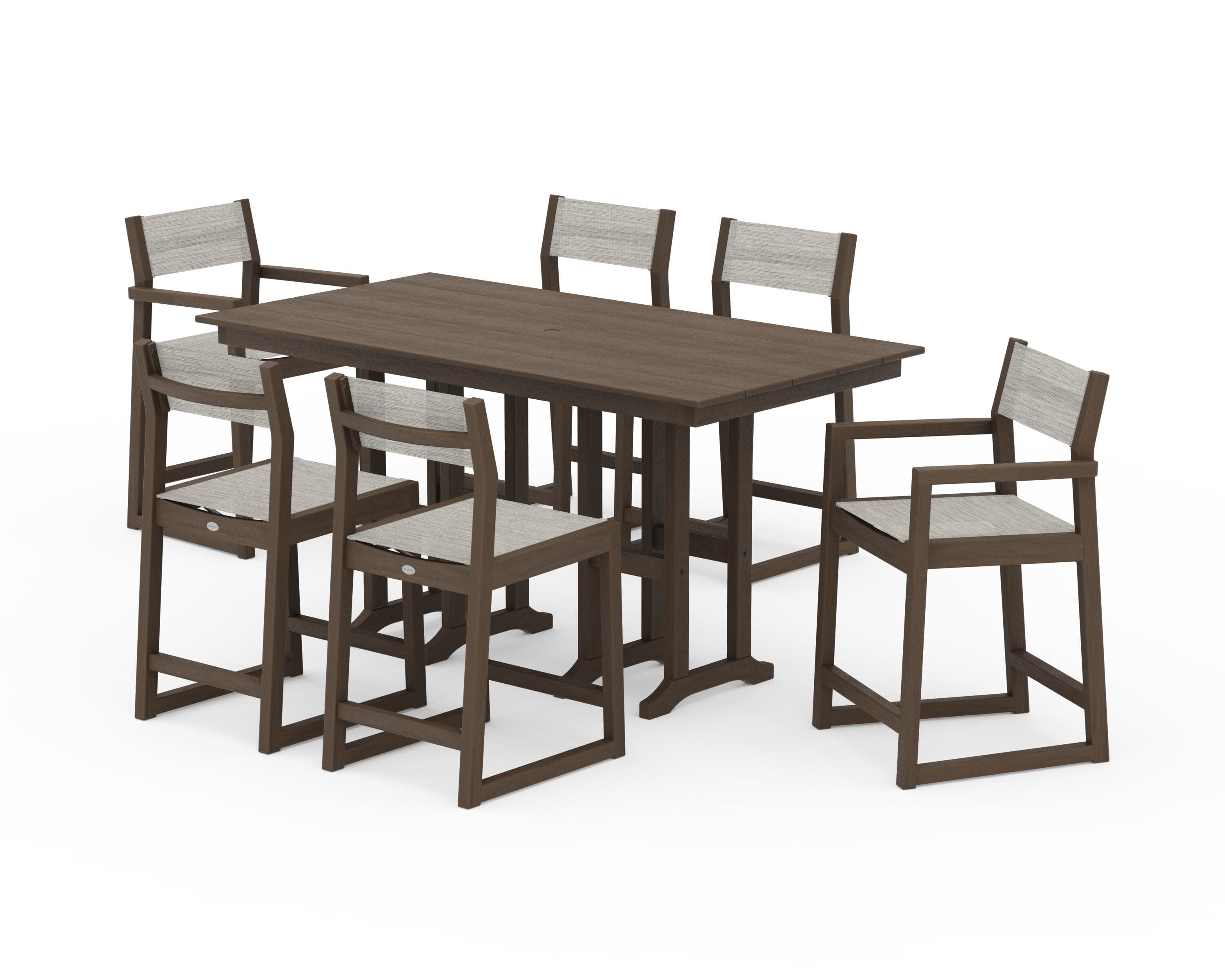 EDGE Sling 7-Piece Farmhouse Counter Set with Trestle Legs in Kona / Birch Sling