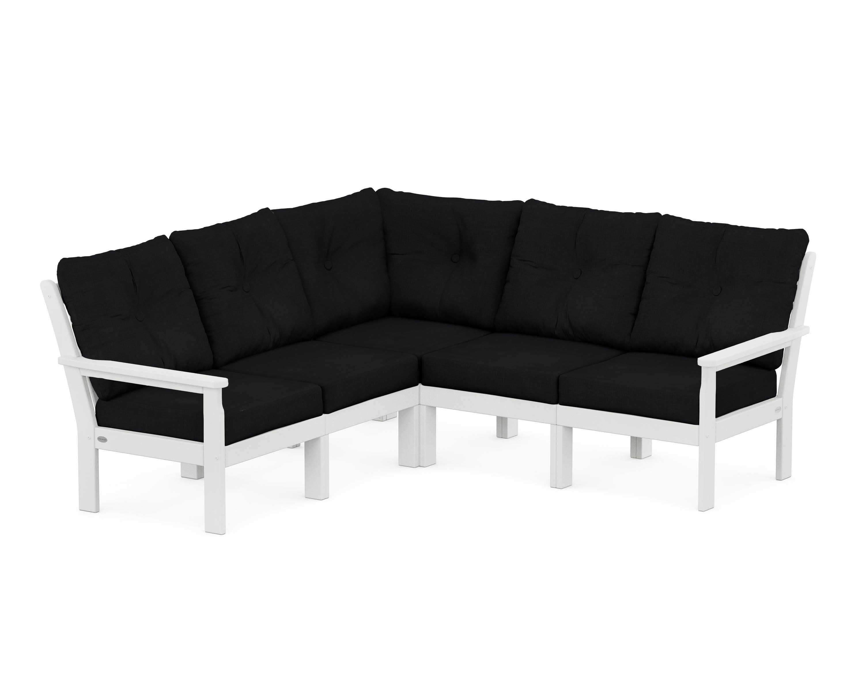 Vineyard 5-Piece Sectional in White / Midnight Linen