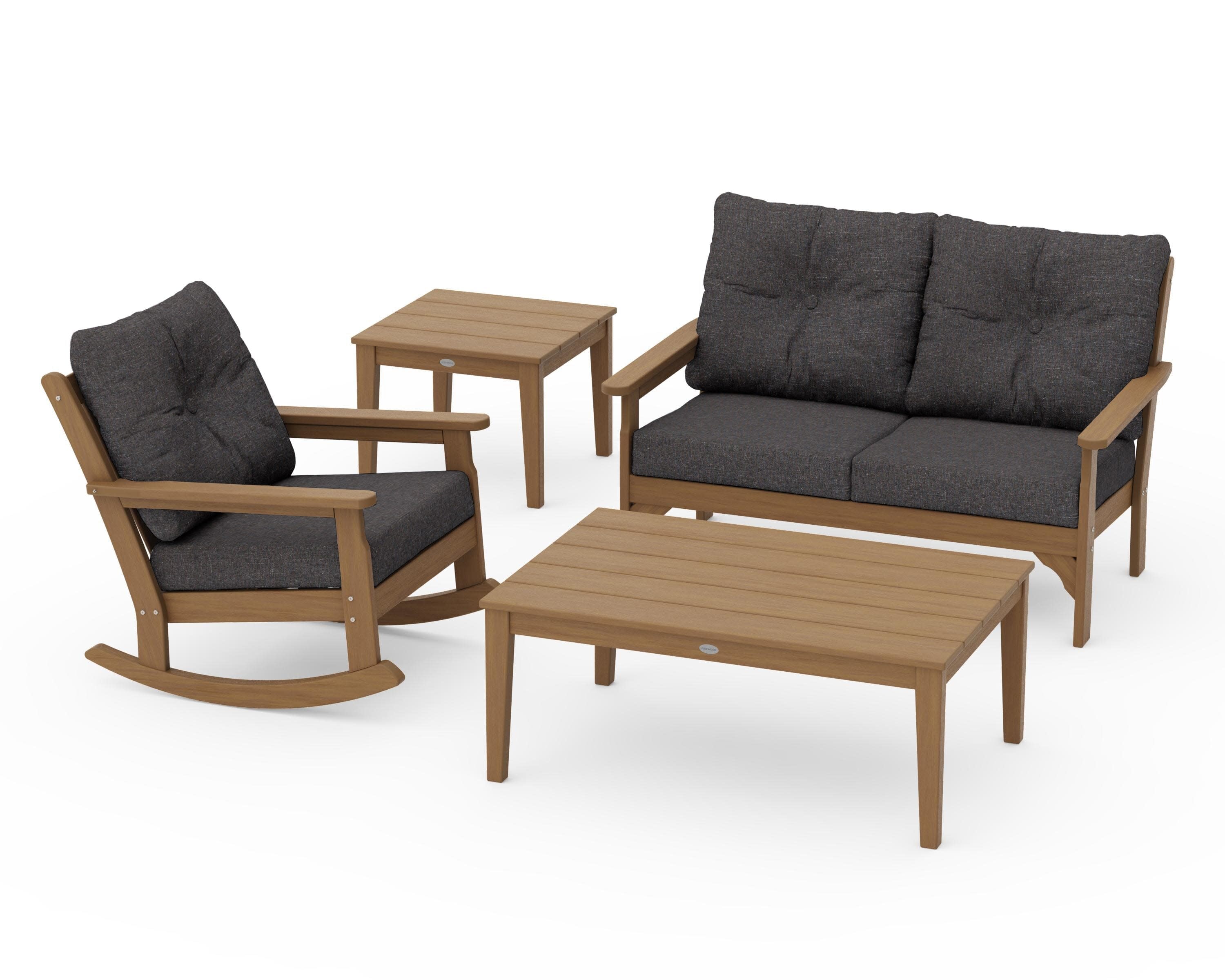 Vineyard 4-Piece Deep Seating Rocker Set in Natural / Ash Charcoal