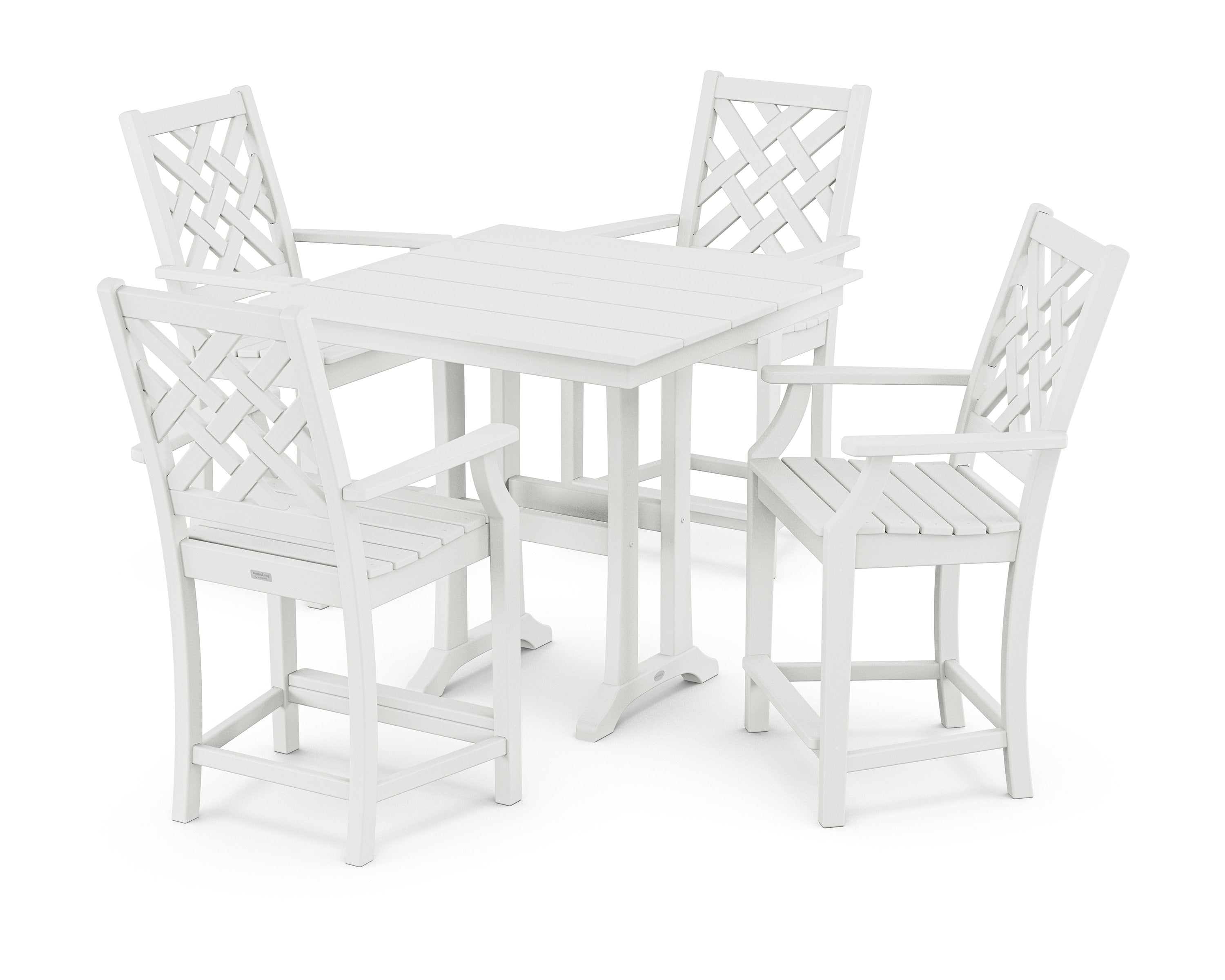 Wovendale 5-Piece Farmhouse Counter Set with Trestle Legs in White
