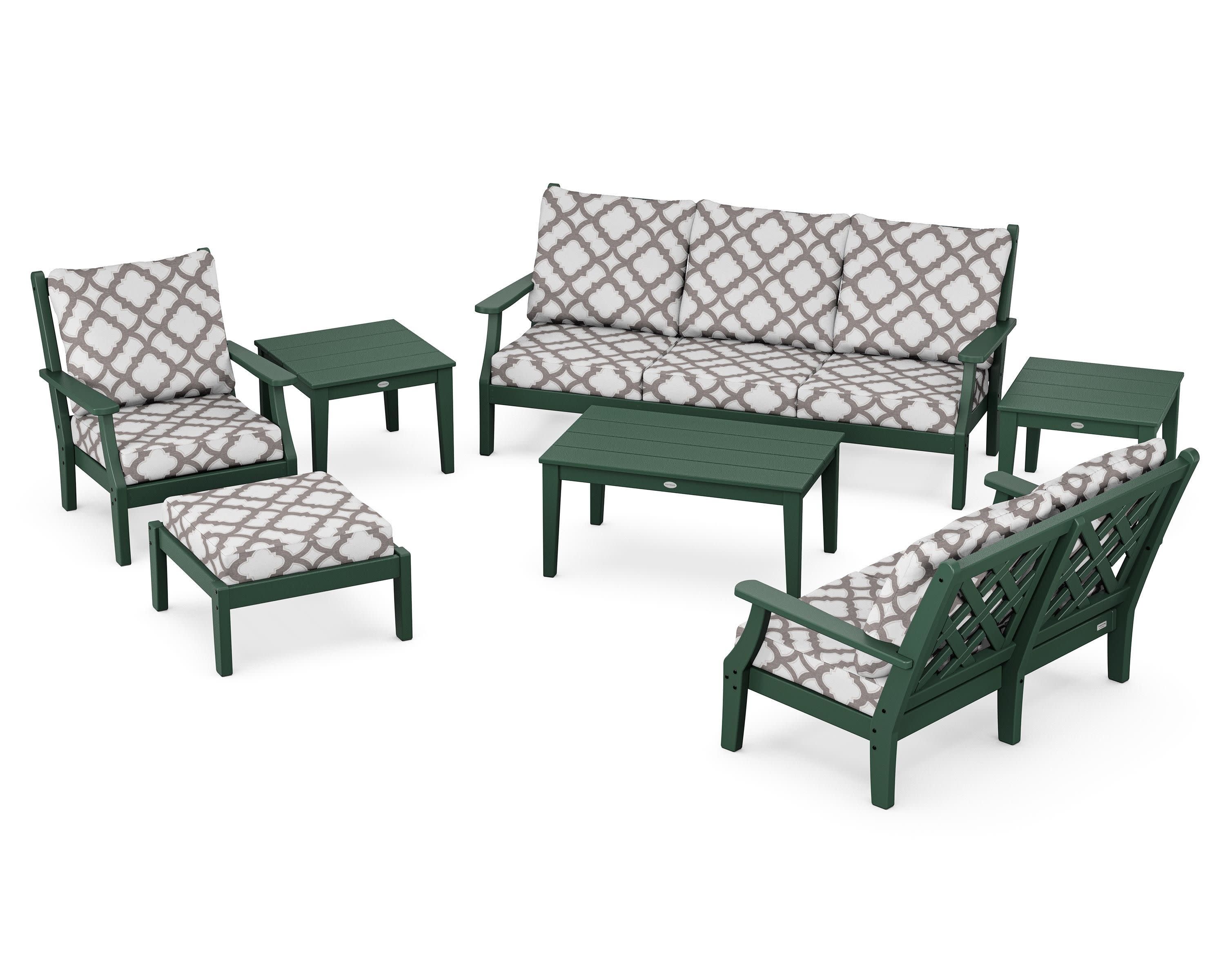 Wovendale 7-Piece Deep Seating Set in Green / Trellis Grey Mist