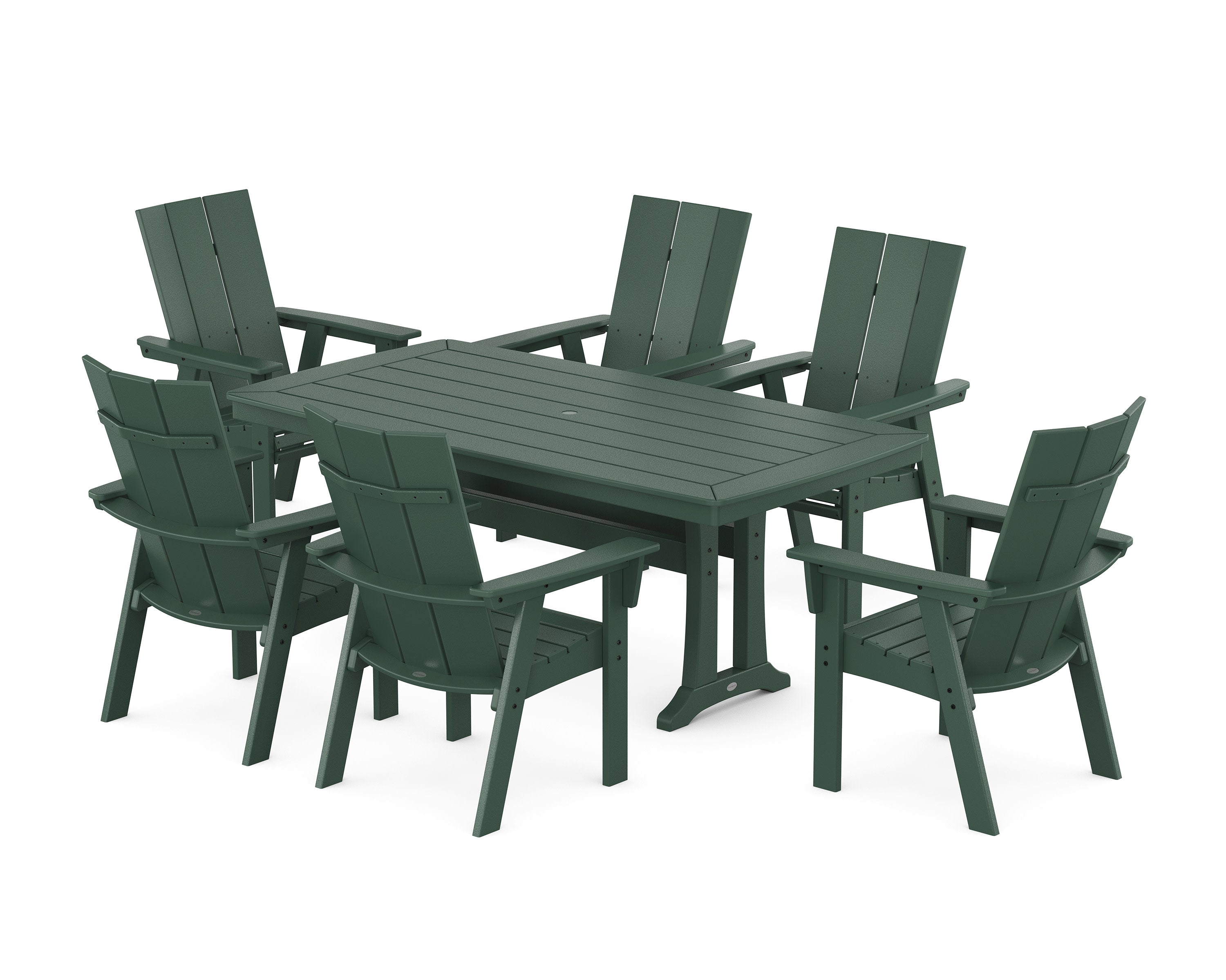 Modern Curveback Adirondack 7-Piece Dining Set with Trestle Legs in Green