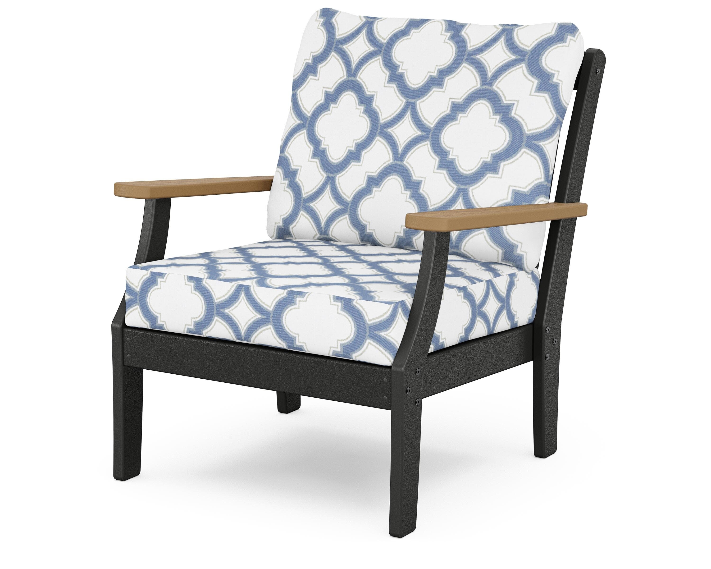 Braxton Deep Seating Chair in Black / Natural / Trellis Sky Blue