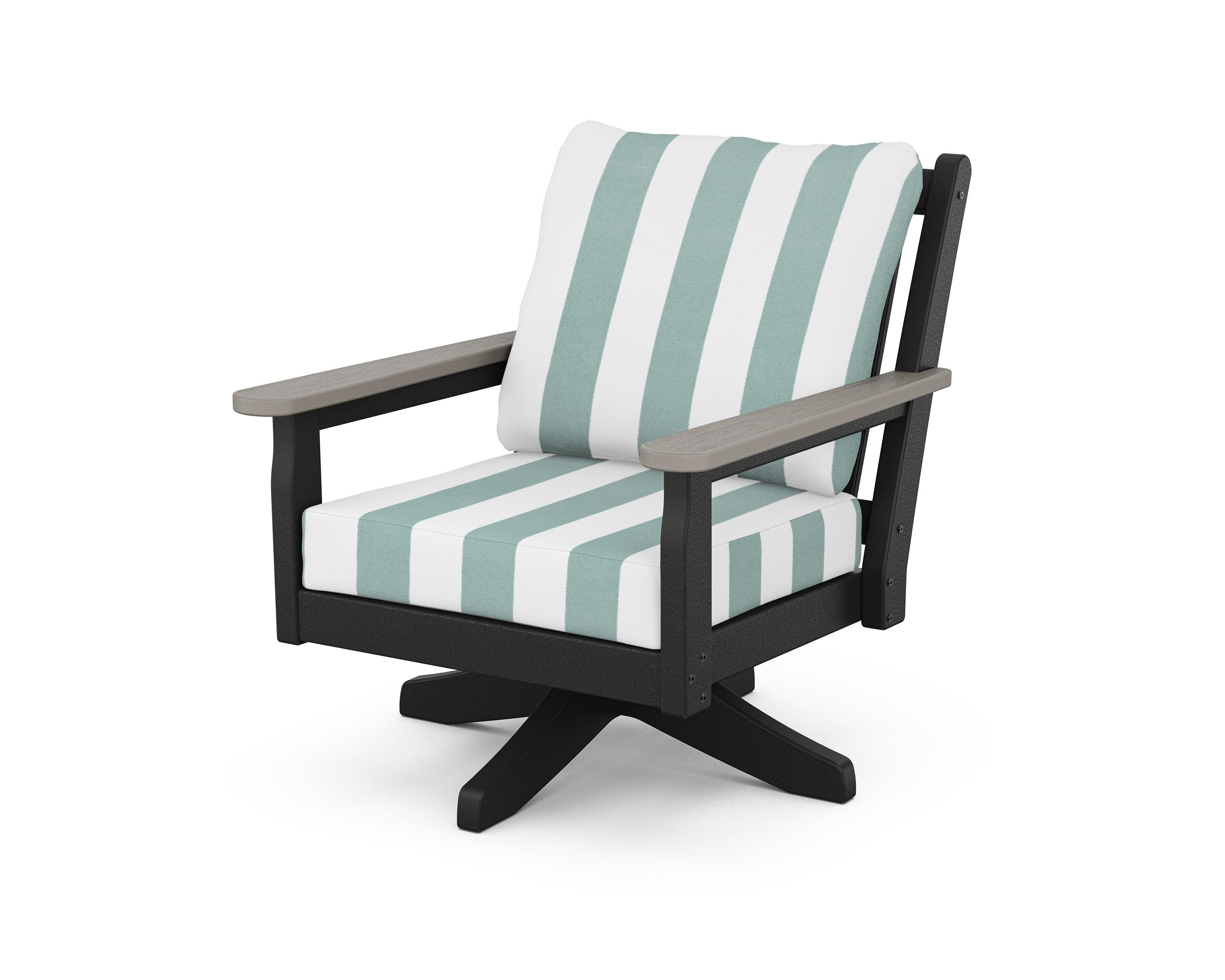 Chippendale Deep Seating Swivel Chair in Black / Driftwood / Cabana Stripe Glacier Spa