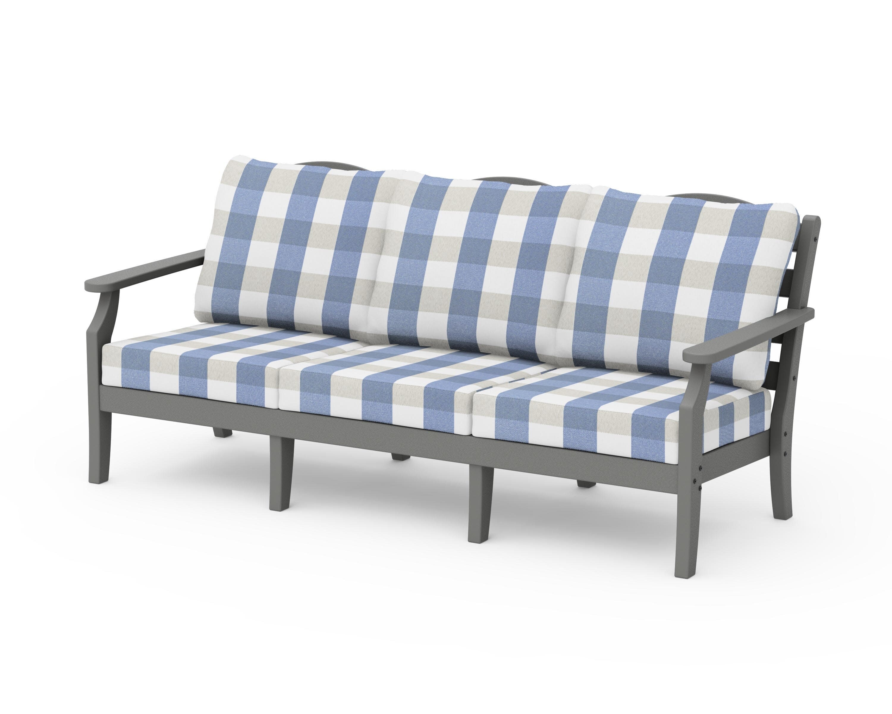 Savannah Deep Seating Sofa in Slate Grey / Buffalo Plaid Sky Blue