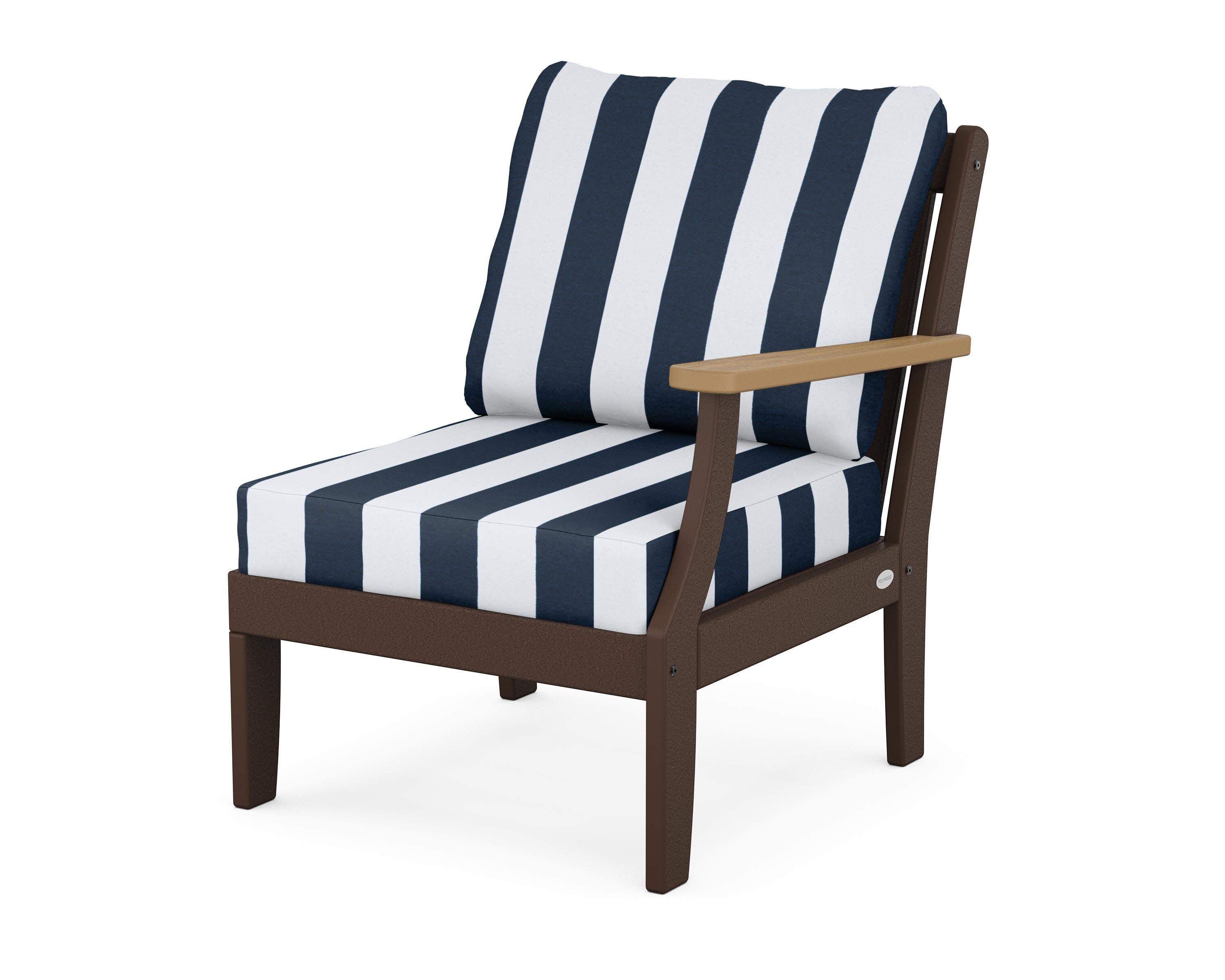 Braxton Modular Right Arm Chair in Mahogany / Natural / Cabana Stripe Marine Indigo
