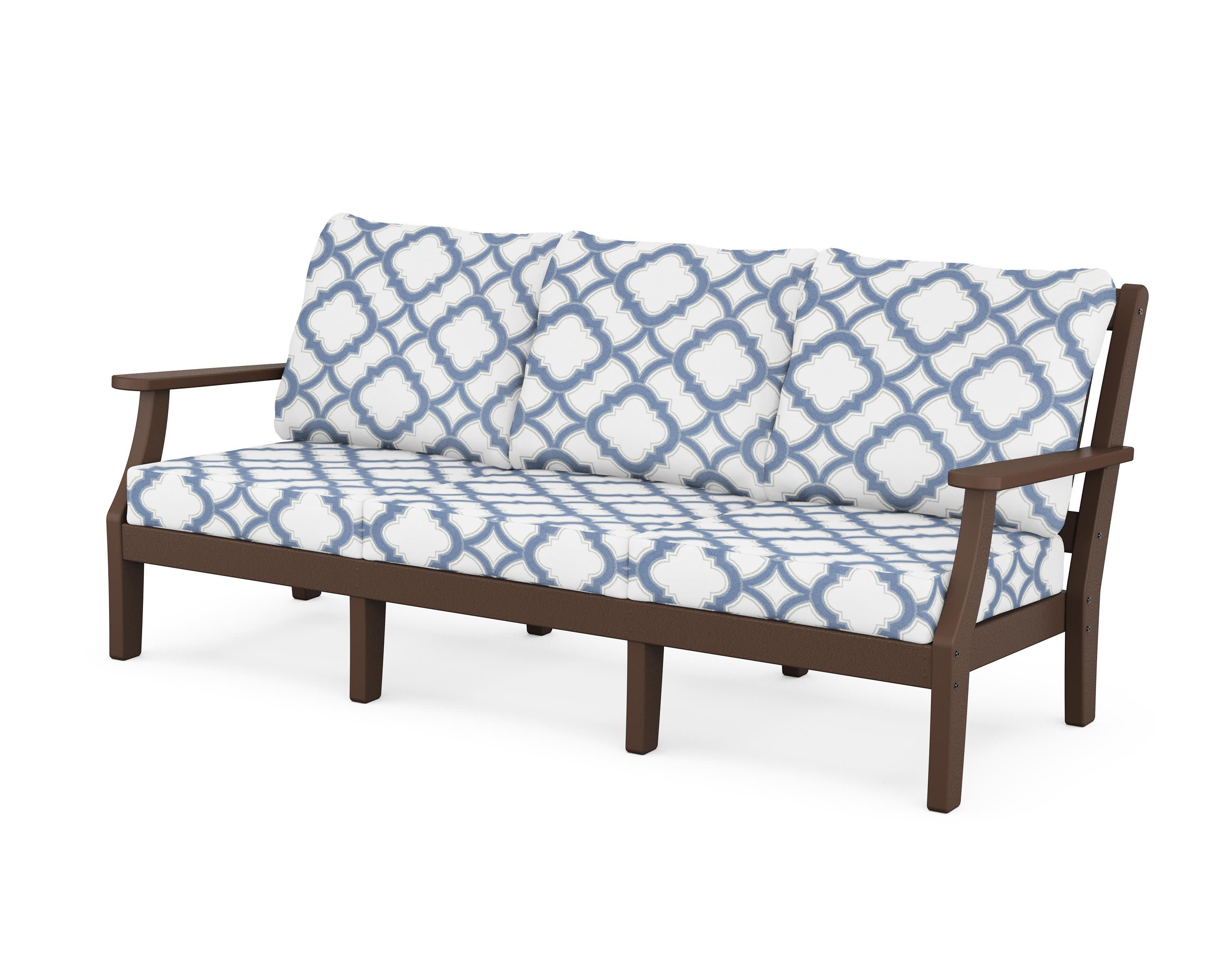 Chinoiserie Deep Seating Sofa in Mahogany / Trellis Sky Blue
