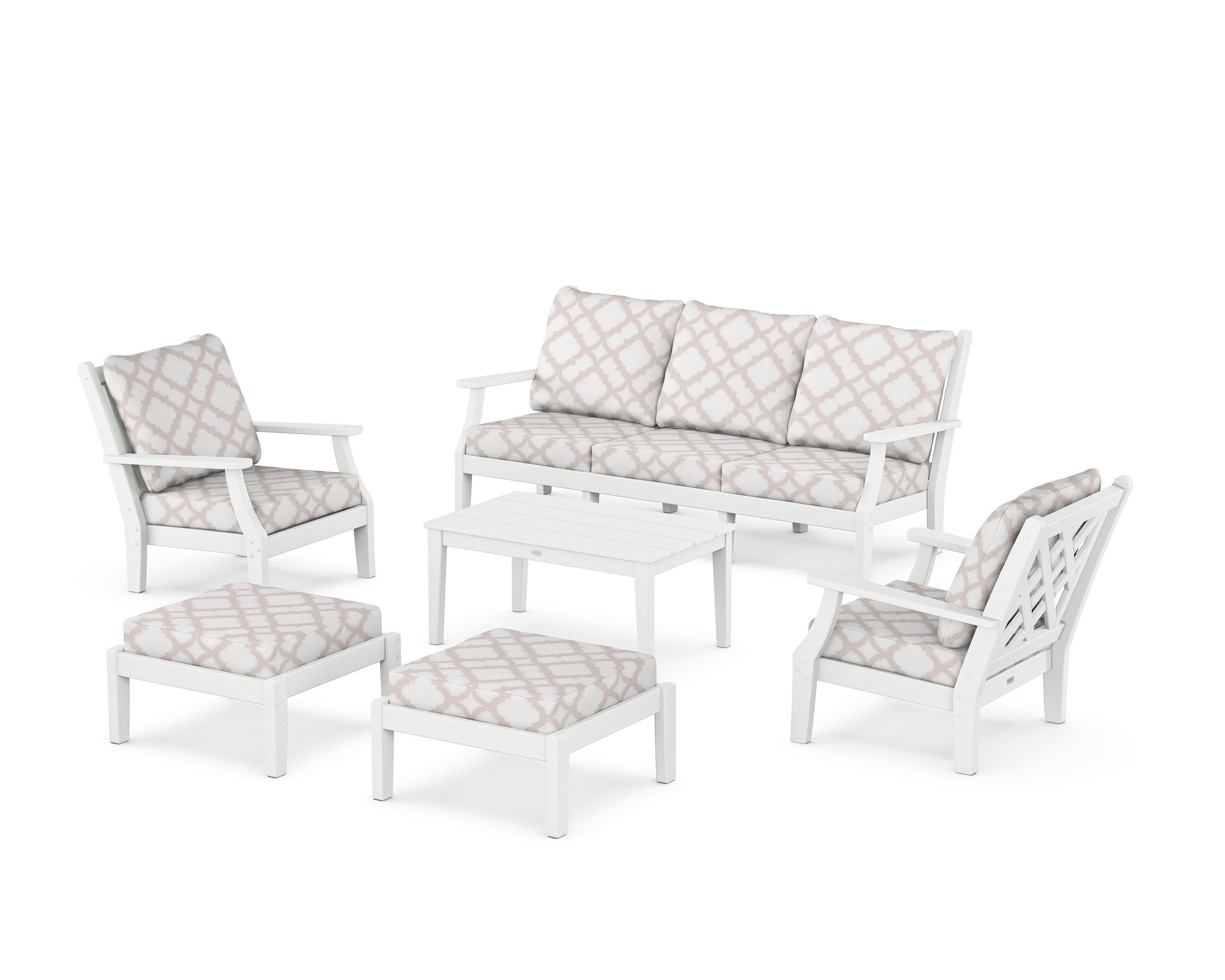 Wovendale 6-Piece Lounge Sofa Set in White / Trellis Dune Burlap