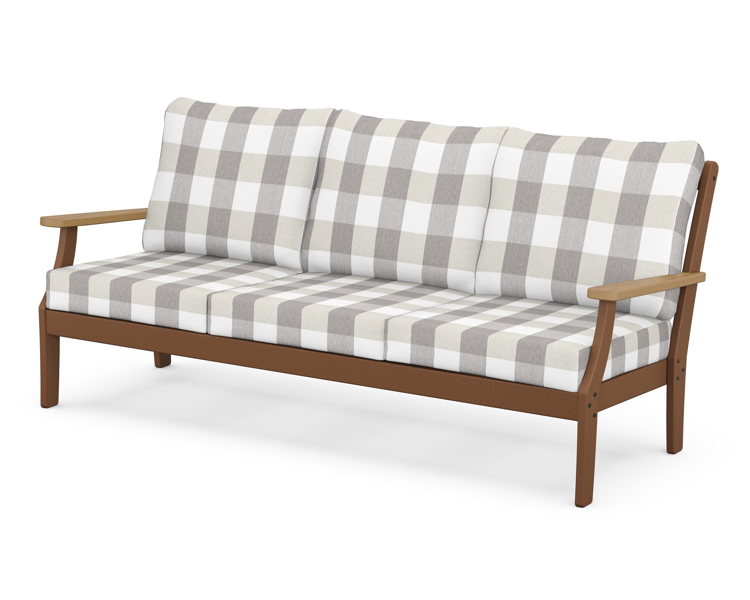 Braxton Deep Seating Sofa in Teak / Natural / Buffalo Plaid Grey Mist