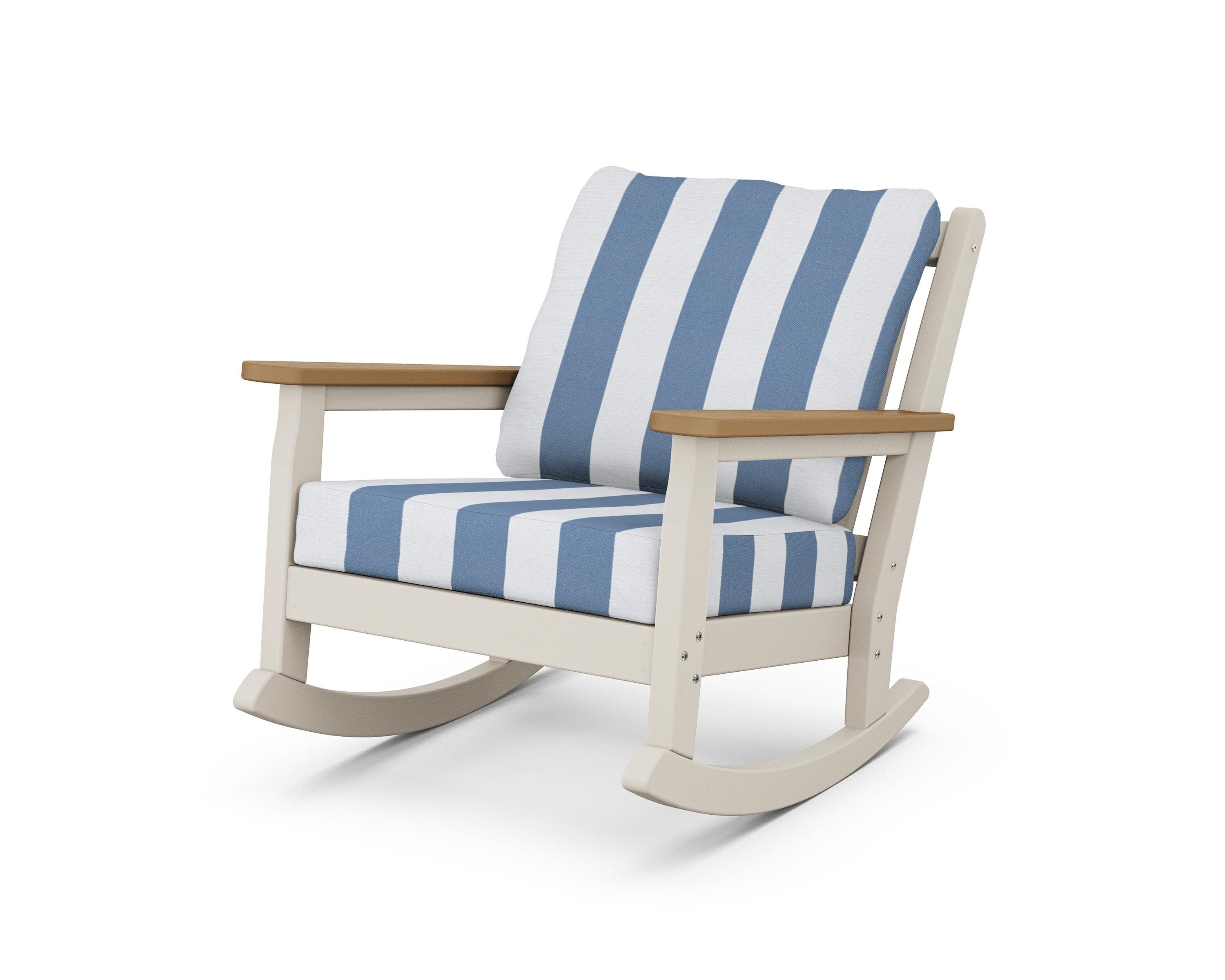 Chippendale Deep Seating Rocking Chair in Sand / Natural / Cabana Stripe Sky Blue