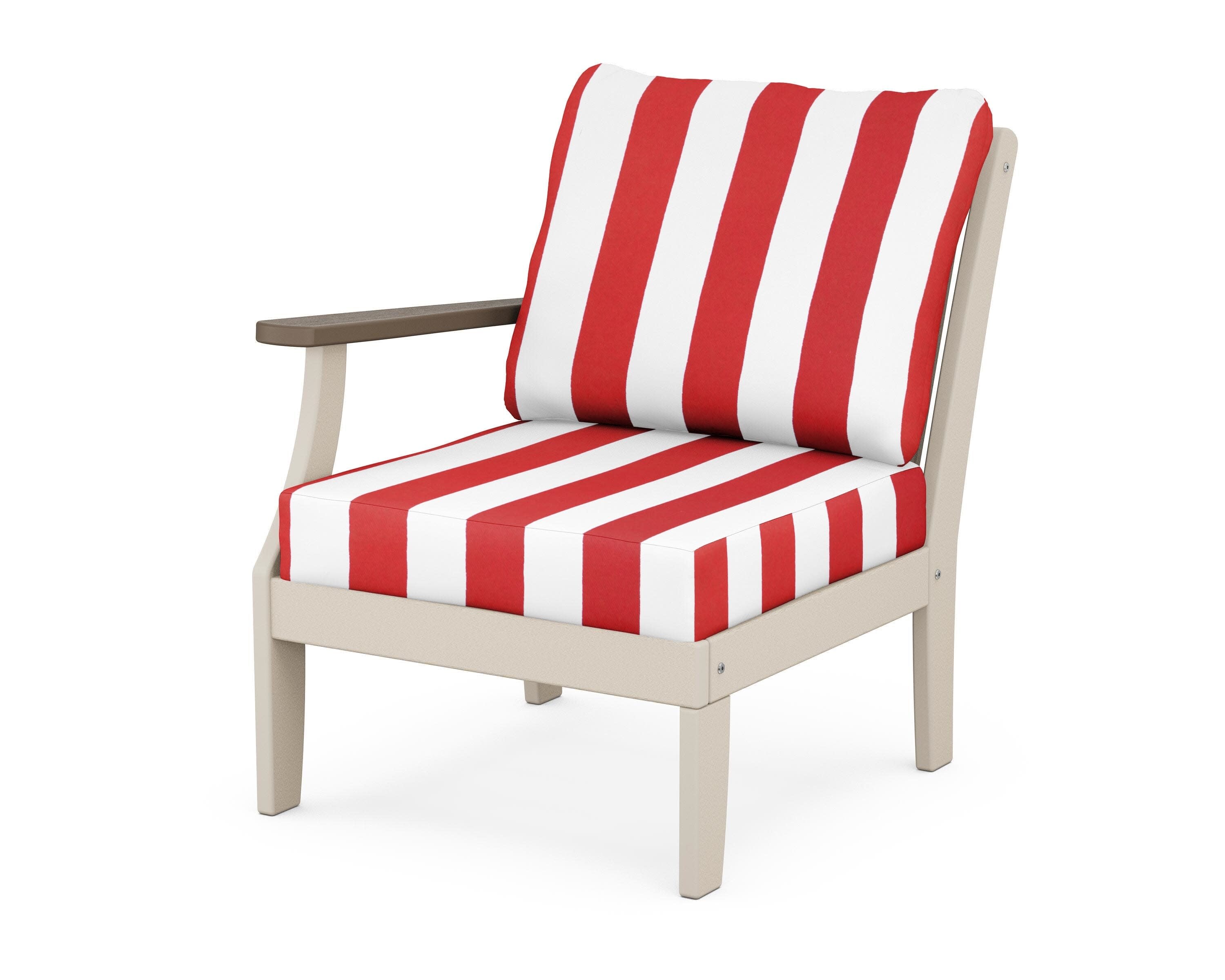 Braxton Modular Left Arm Chair in Sand / Kona / Cabana Stripe Crimson