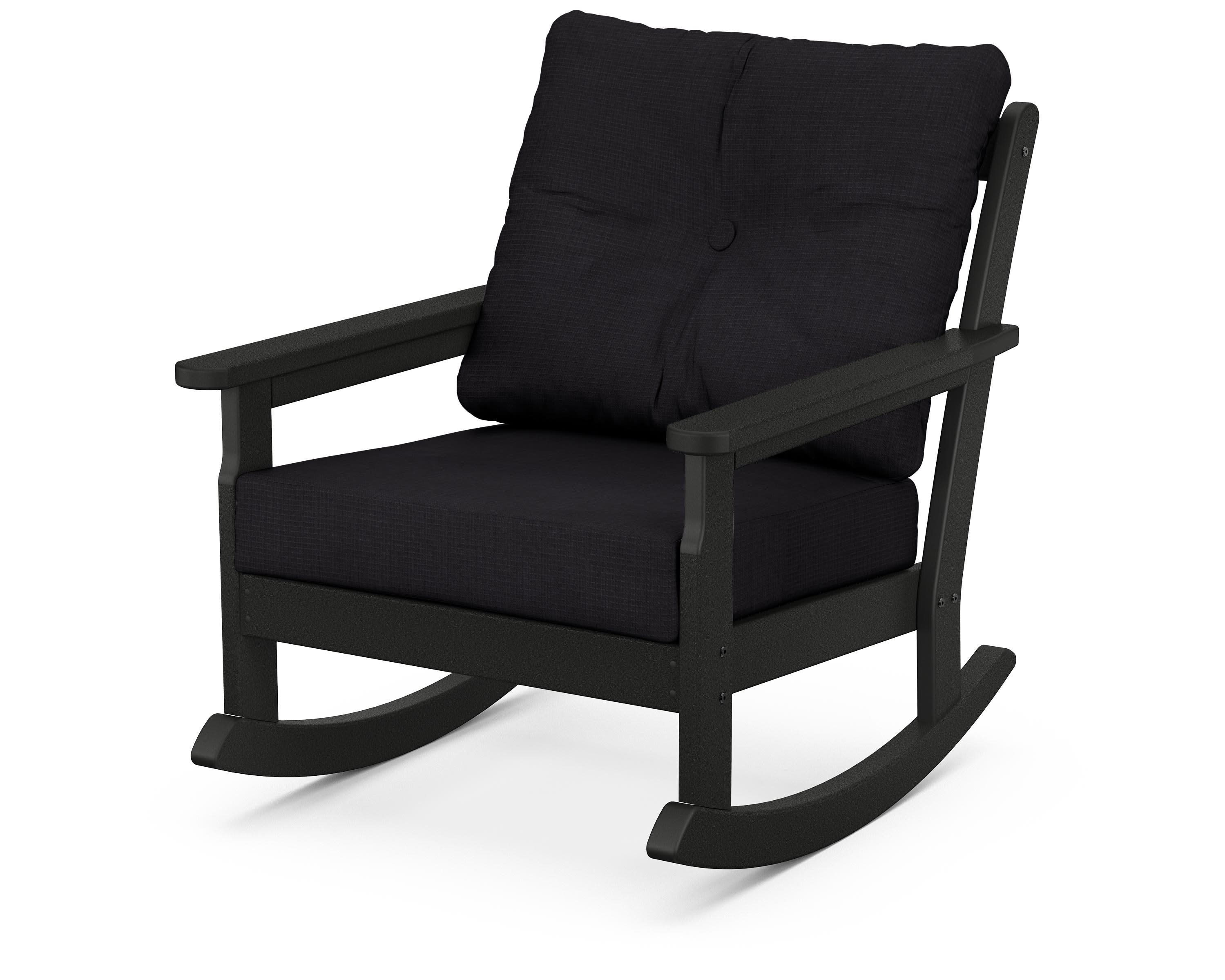 Vineyard Deep Seating Rocking Chair in Black / Midnight Linen