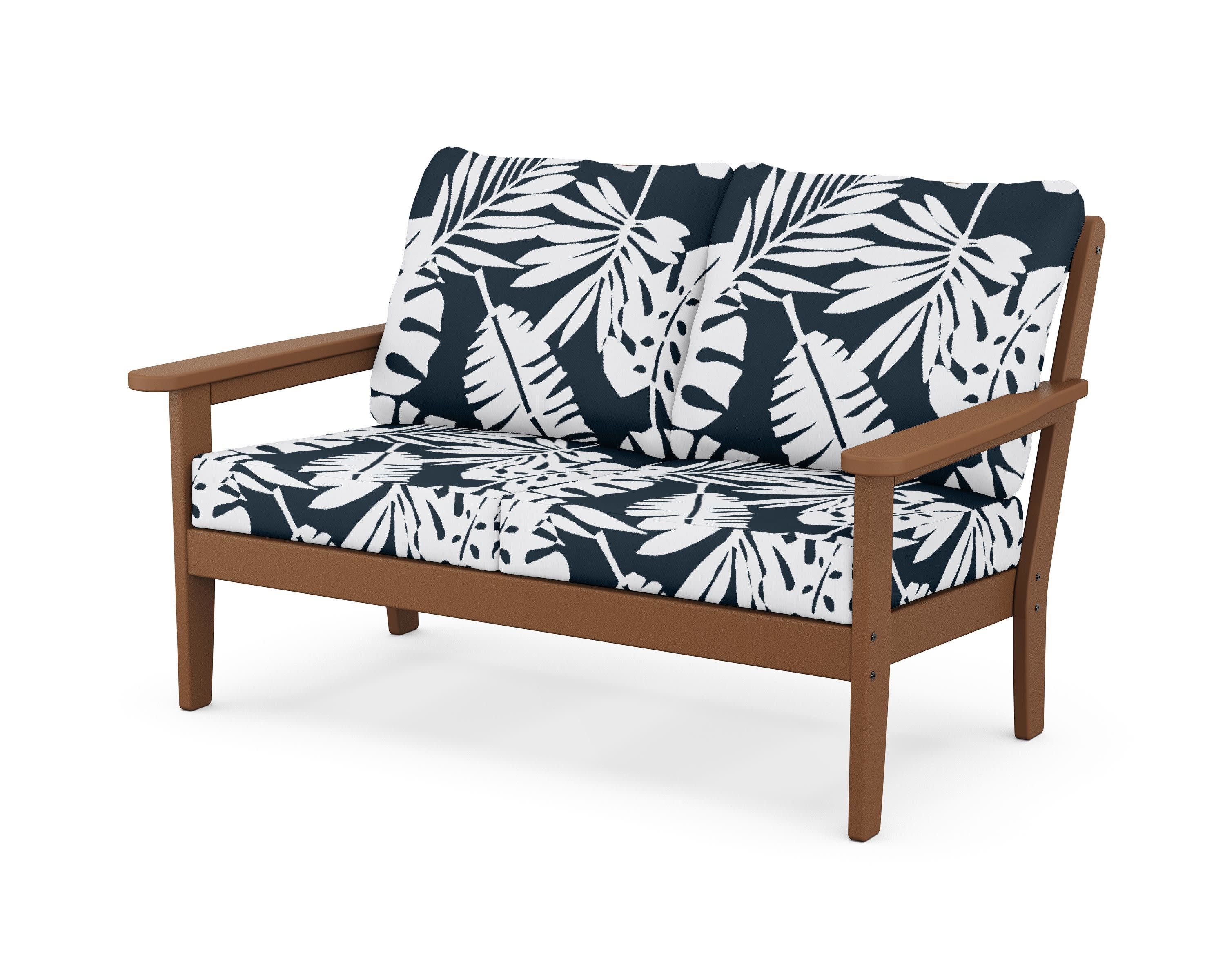 Cottage Deep Seating Loveseat in Teak / Leaf Marine Indigo