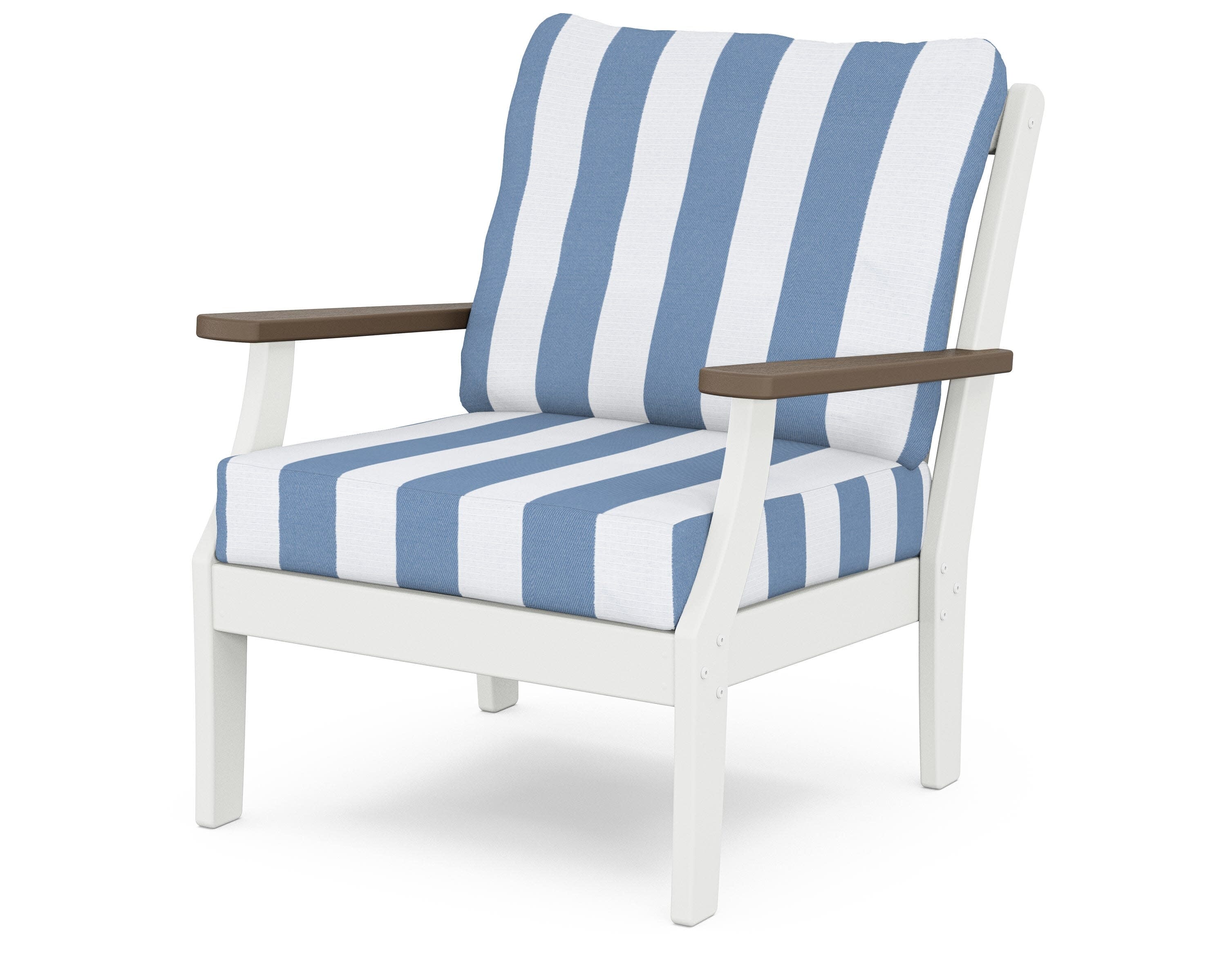 Braxton Deep Seating Chair in White / Kona / Cabana Stripe Sky Blue