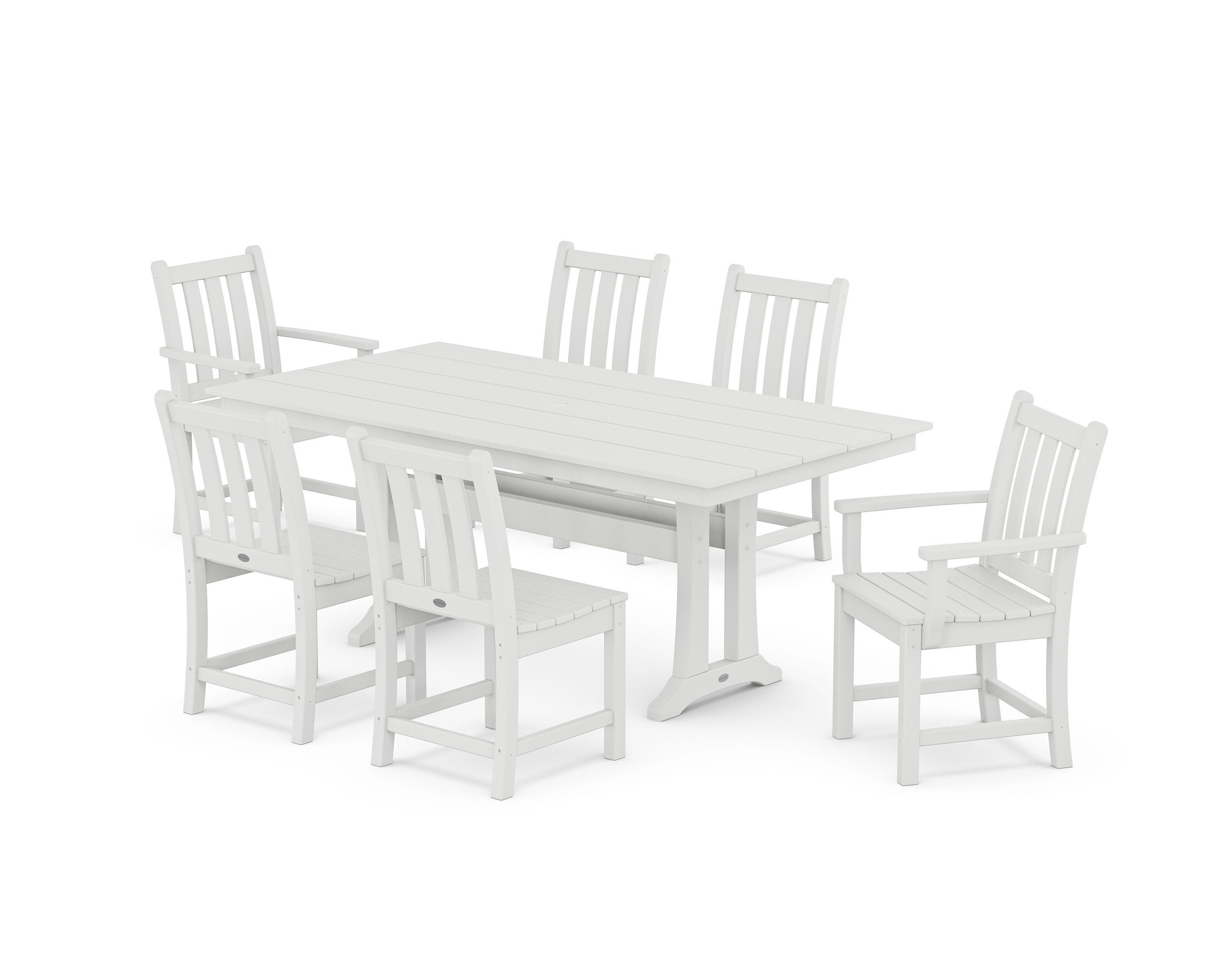 Traditional Garden 7-Piece Farmhouse Dining Set With Trestle Legs in White