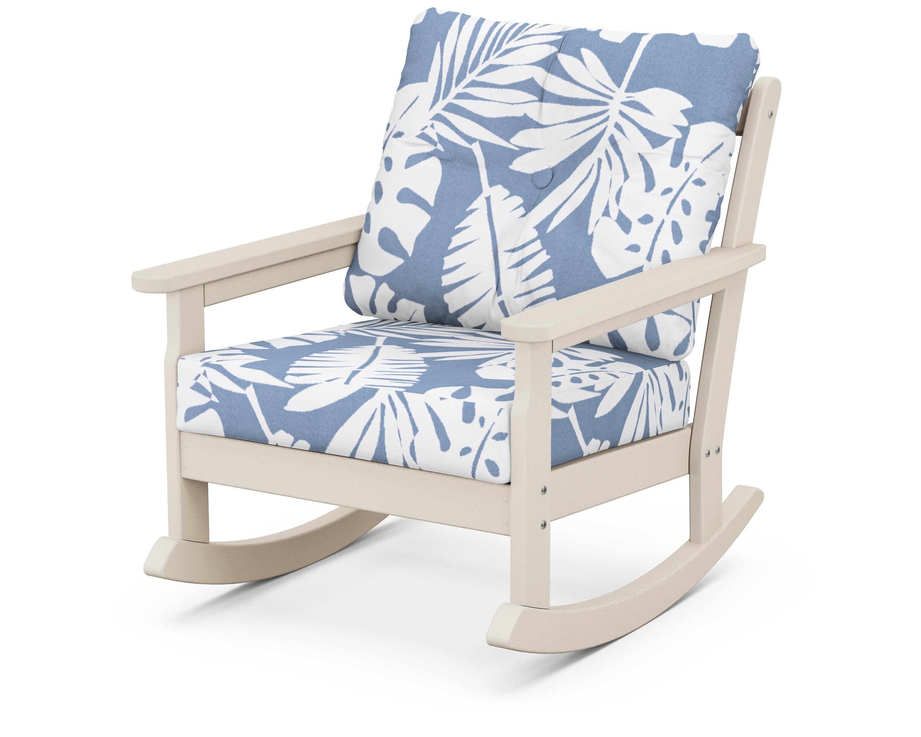 Vineyard Deep Seating Rocking Chair in Sand / Leaf Sky Blue