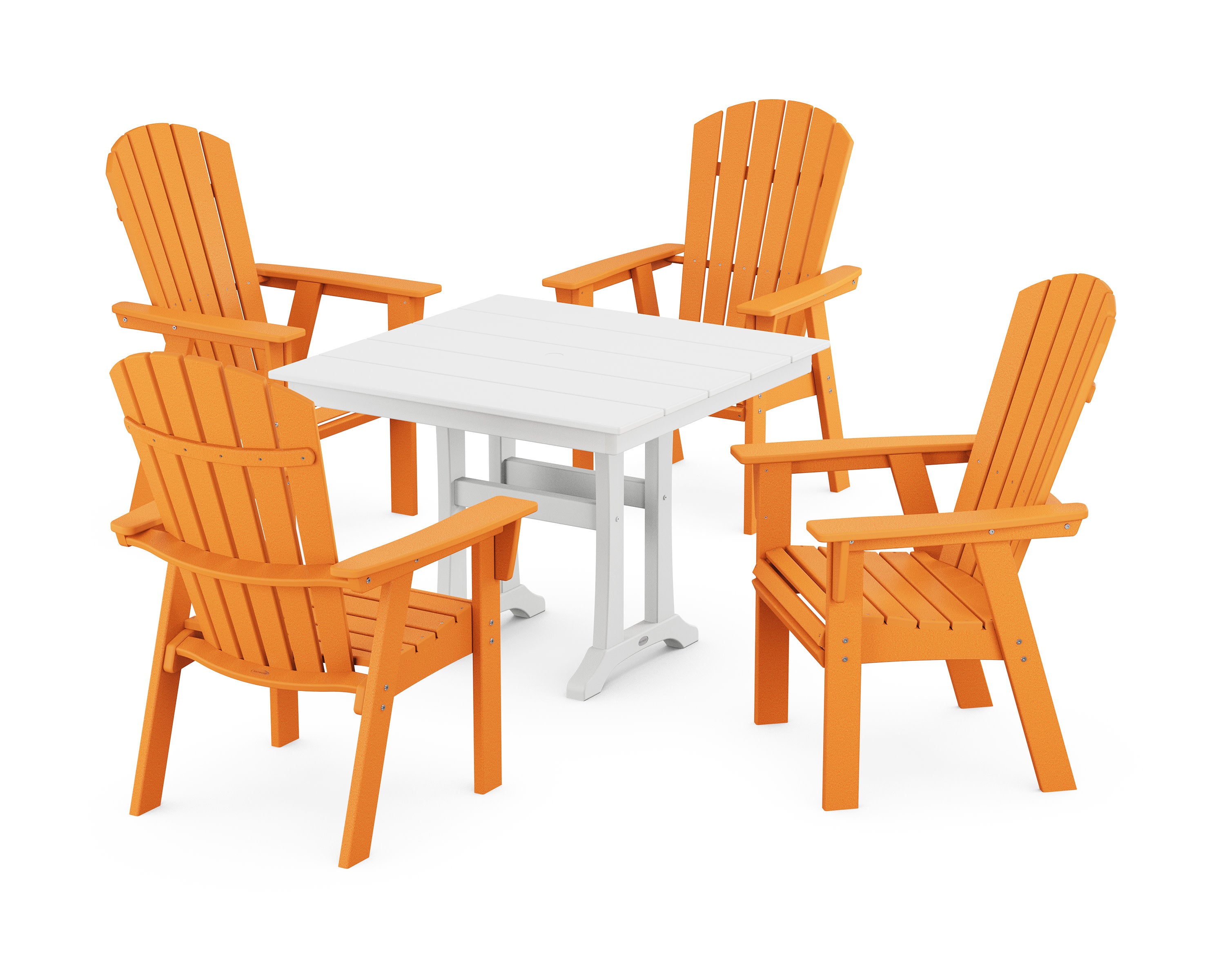 Nautical Adirondack 5-Piece Farmhouse Dining Set With Trestle Legs in Tangerine / White