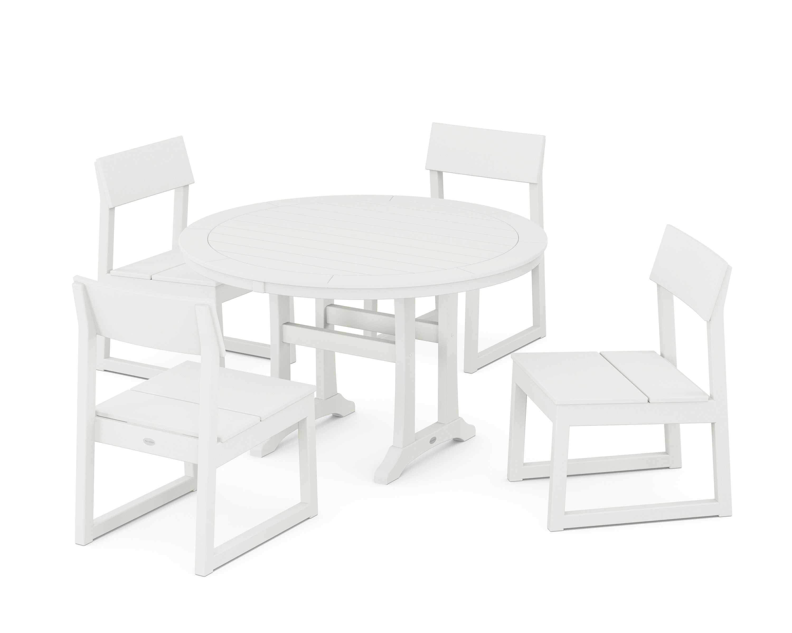 EDGE Side Chair 5-Piece Round Dining Set With Trestle Legs in Vintage White