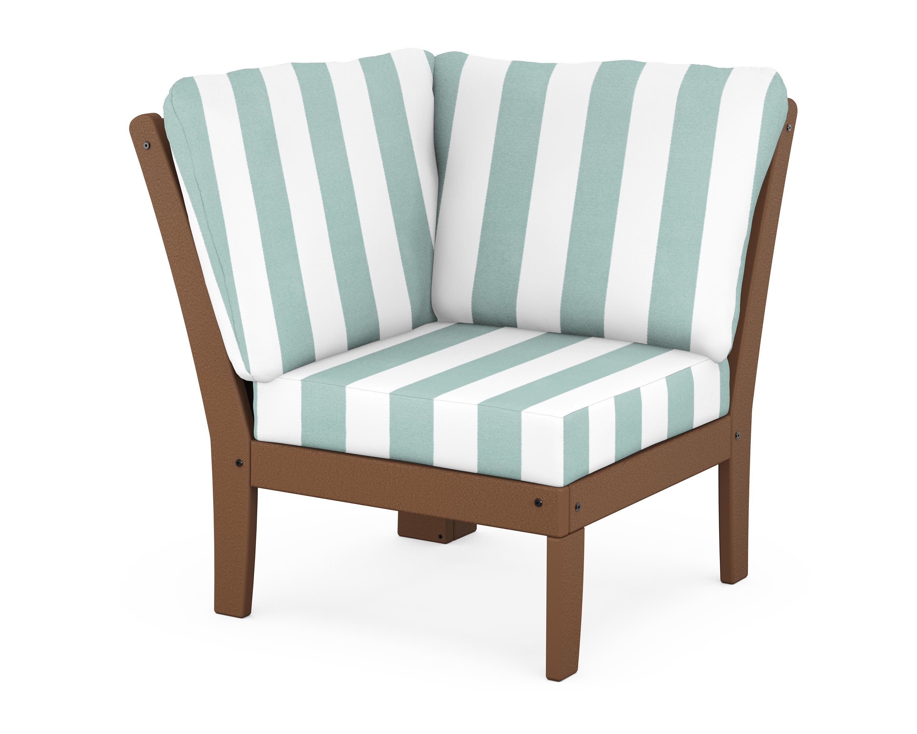 Braxton Modular Corner Chair in Teak / Cabana Stripe Glacier Spa