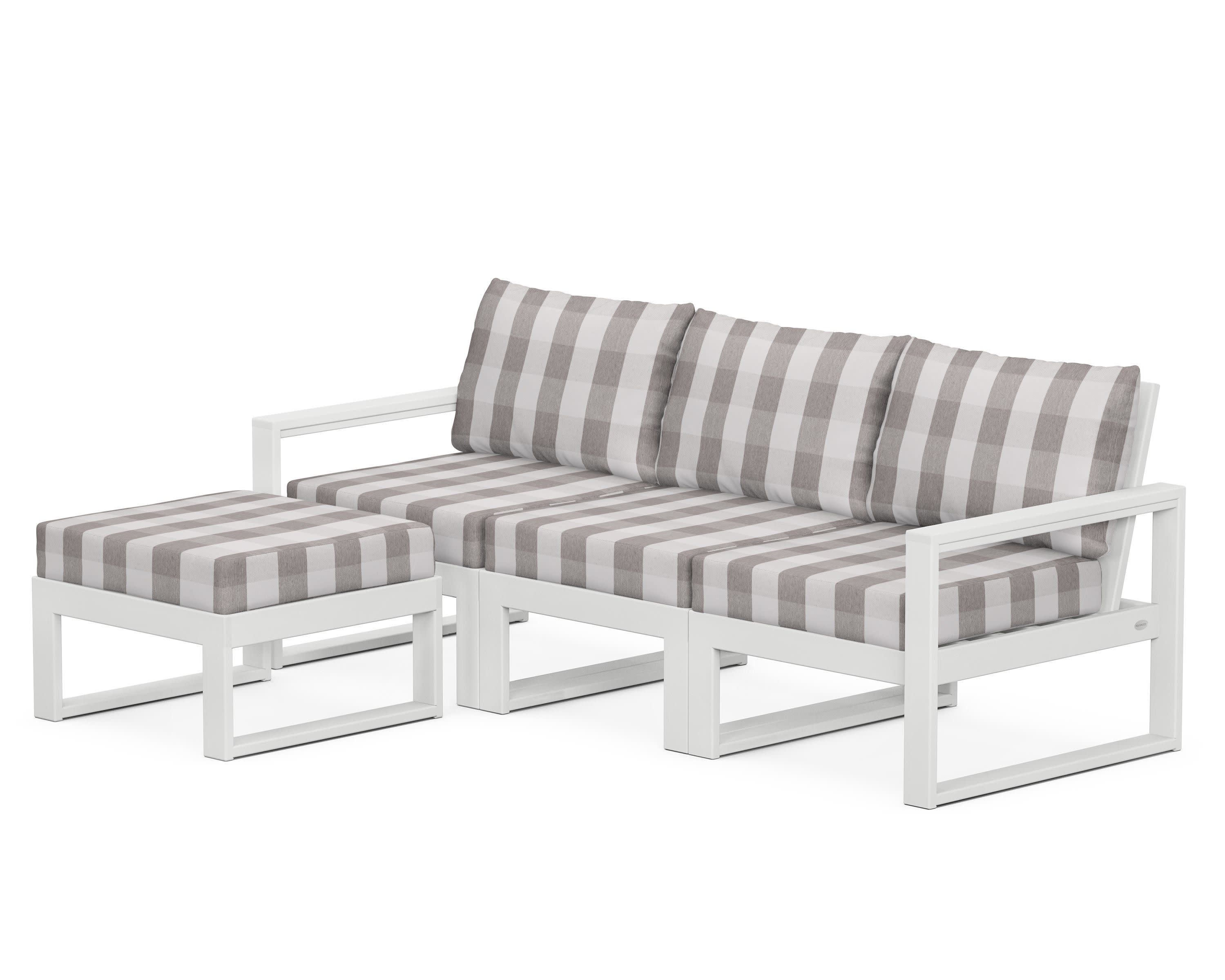 EDGE 4-Piece Modular Deep Seating Set with Ottoman in White / Buffalo Plaid Grey Mist