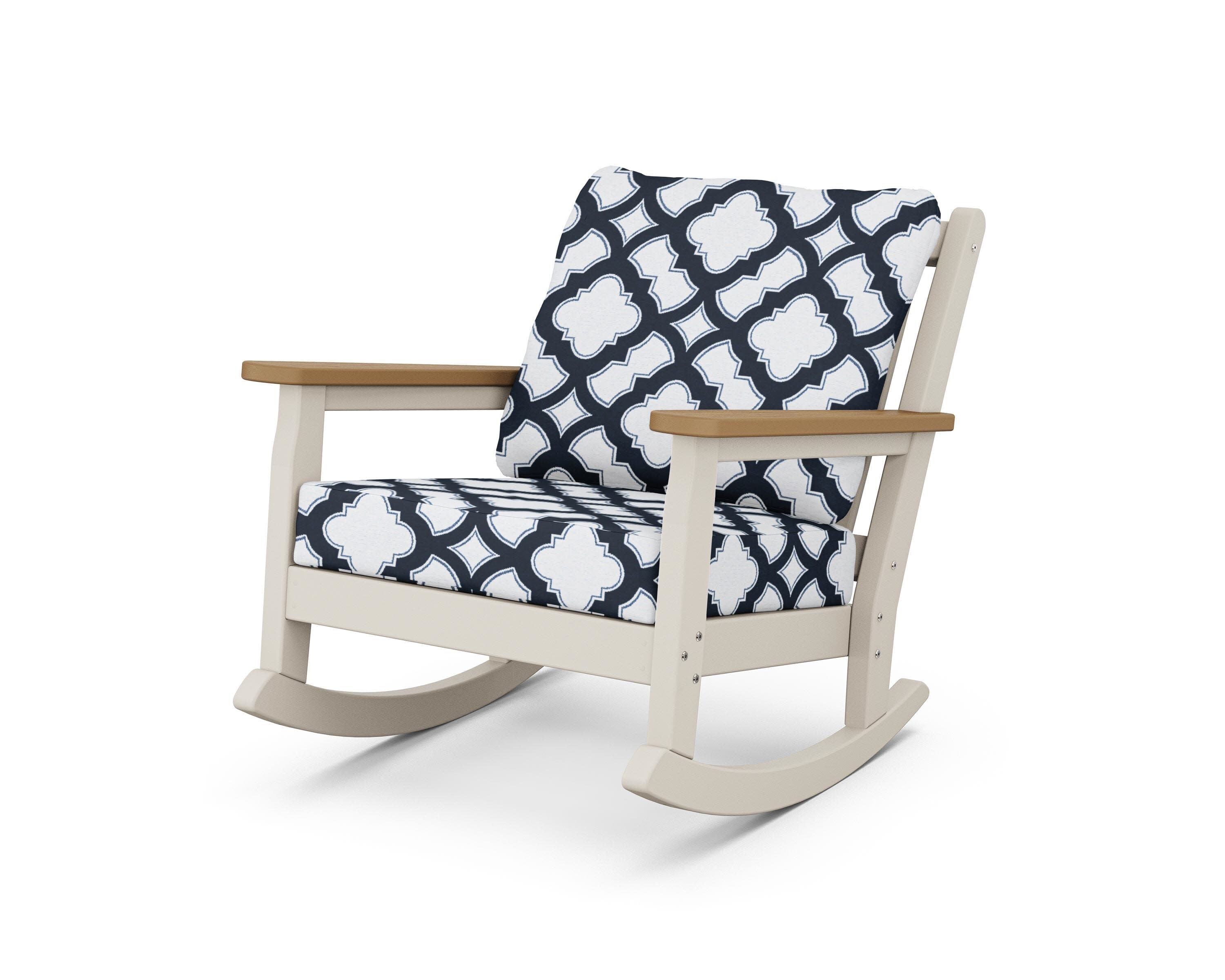 Chippendale Deep Seating Rocking Chair in Sand / Natural / Trellis Marine Indigo