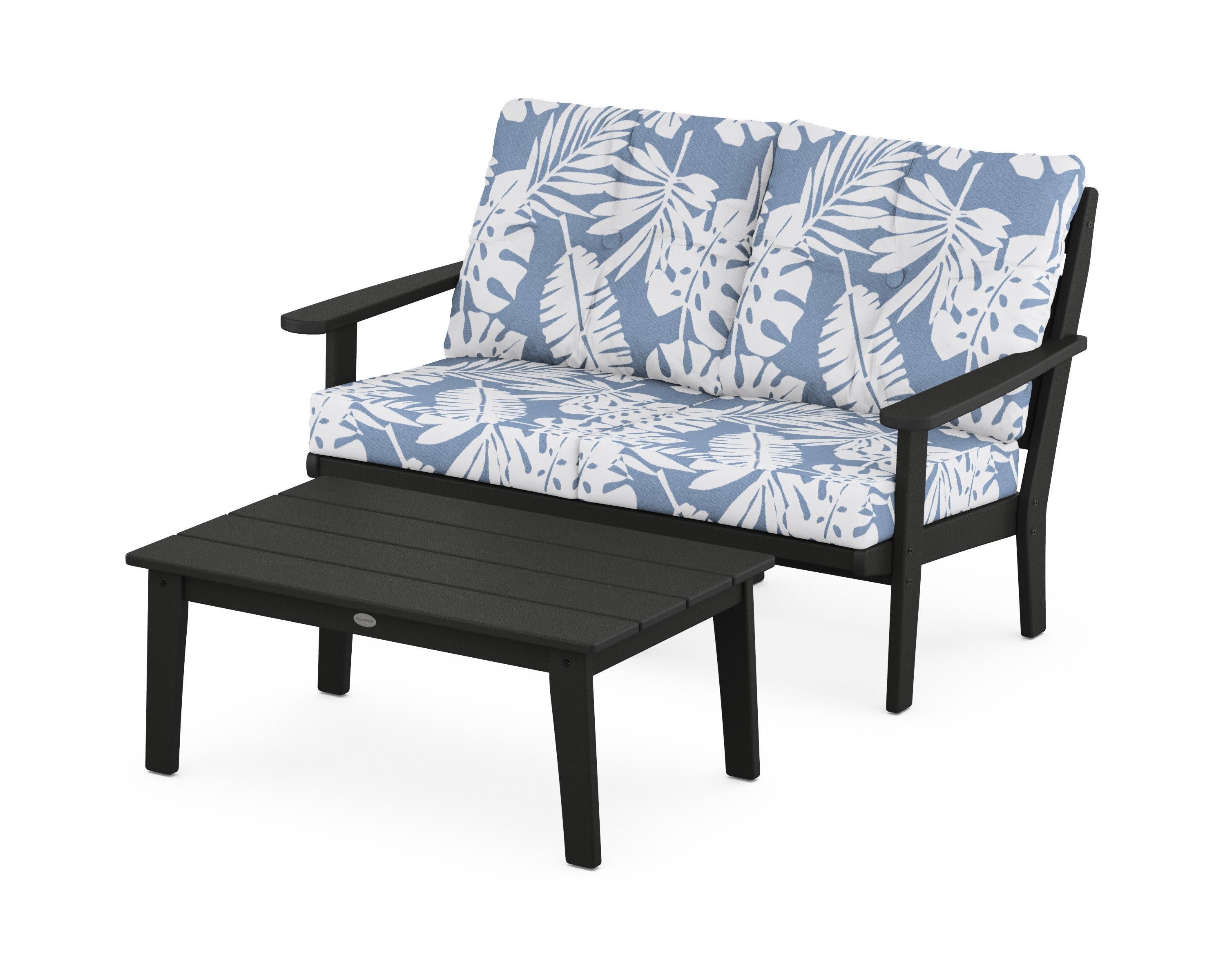 Lakeside 2-Piece Lounge Loveseat Set in Black / Leaf Sky Blue
