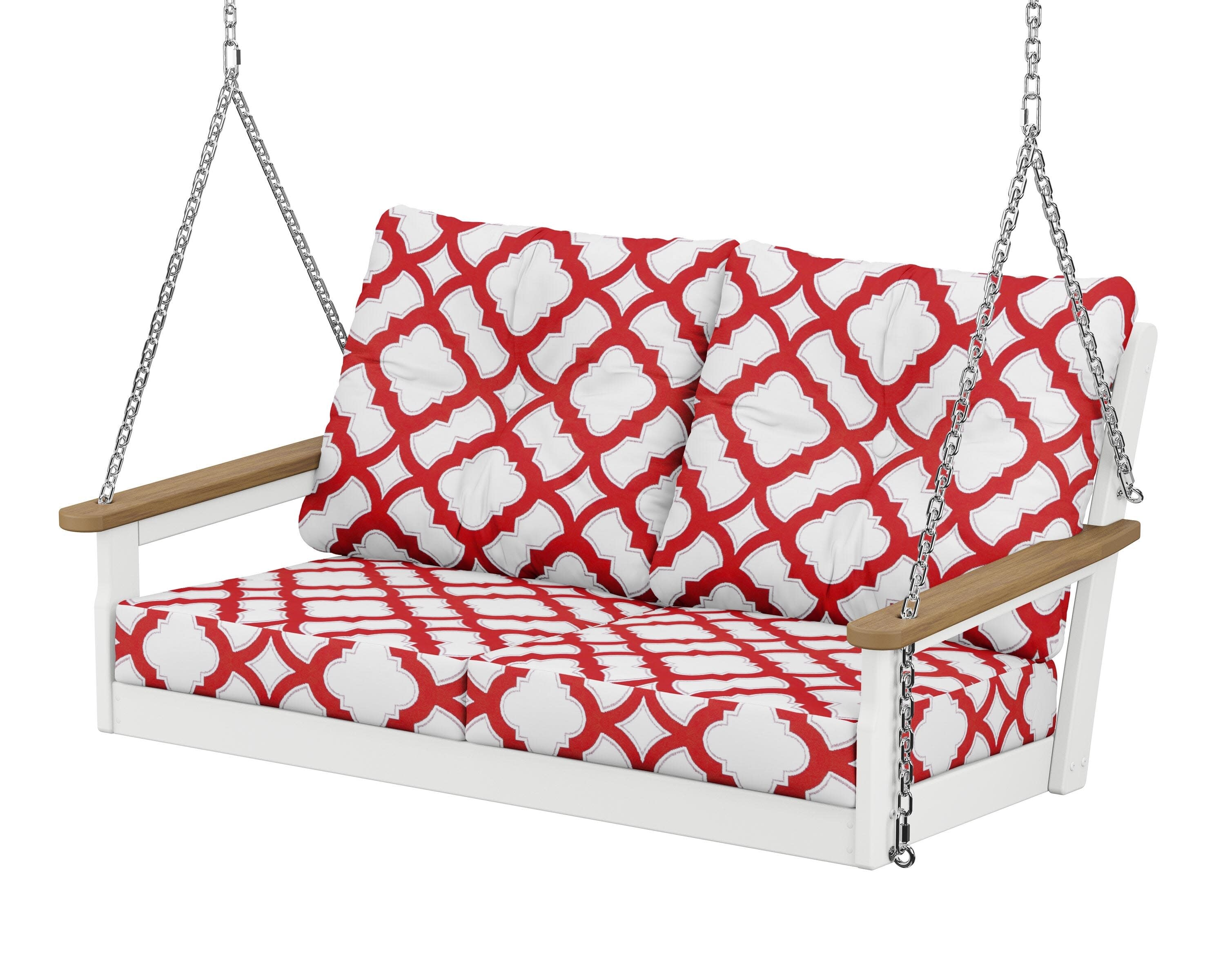 Vineyard Deep Seating Swing in White / Natural / Trellis Crimson