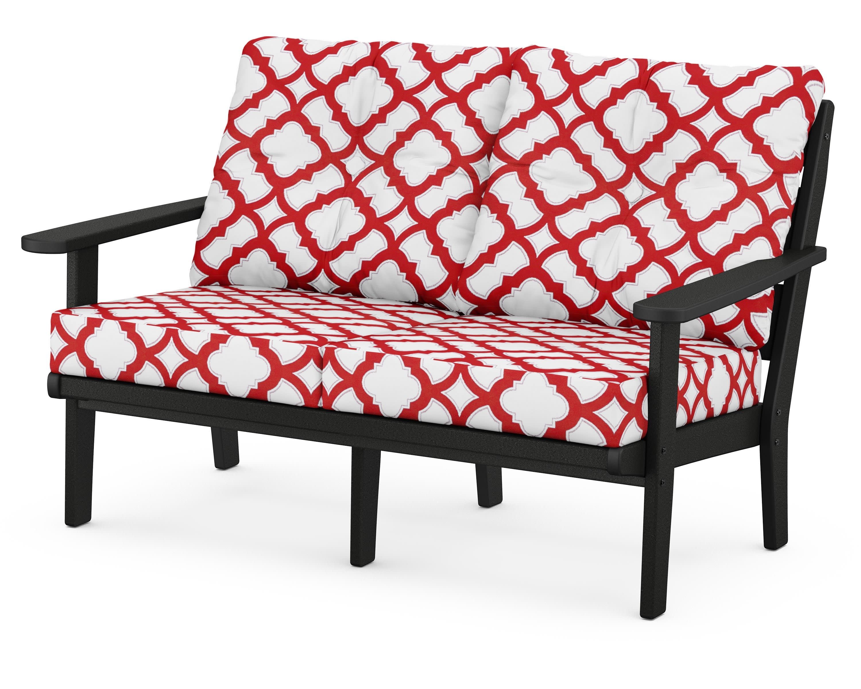 Lakeside Deep Seating Loveseat in Black / Trellis Crimson