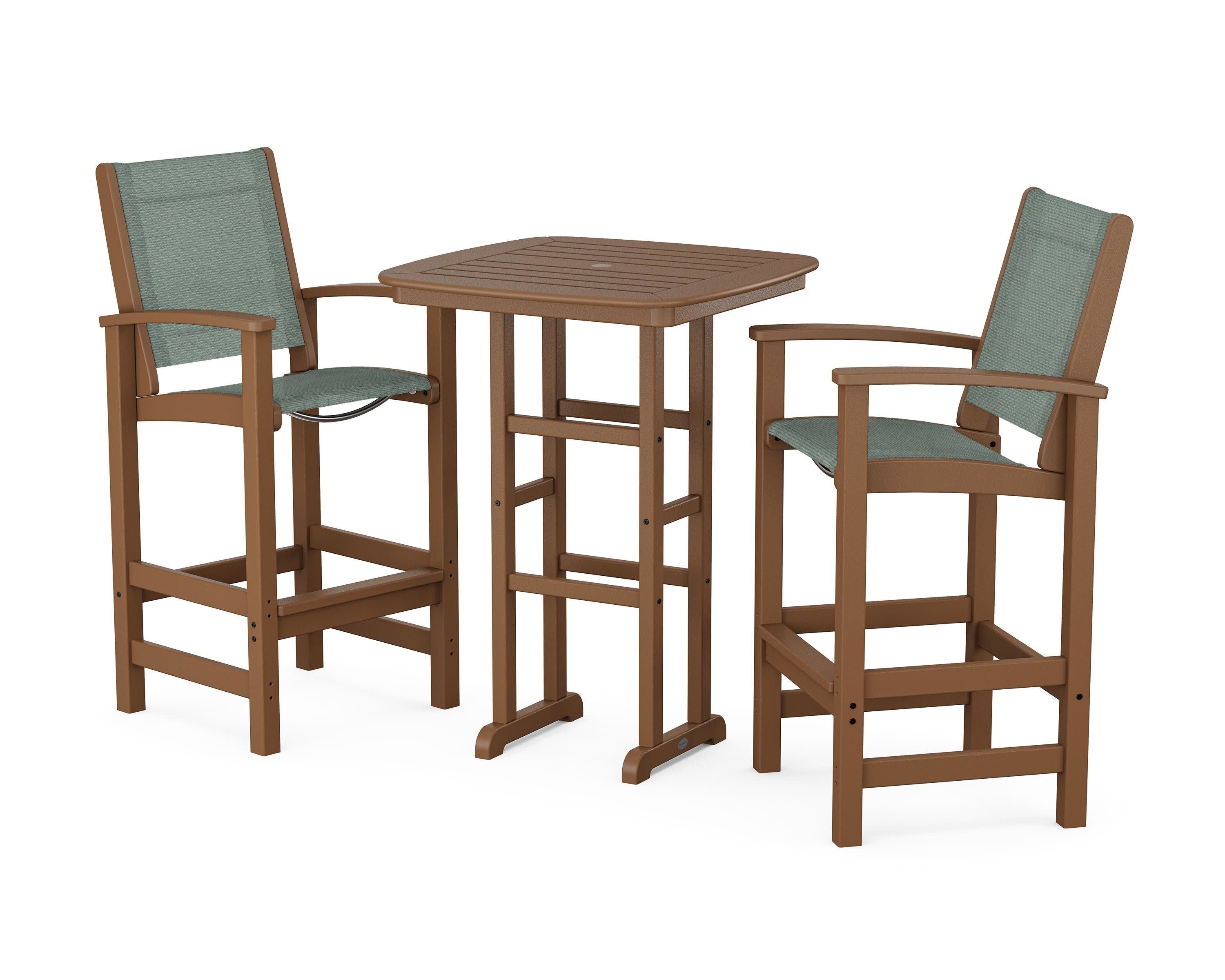 Coastal 3-Piece Bar Set in Teak / Dupioni Sea Mist Sling