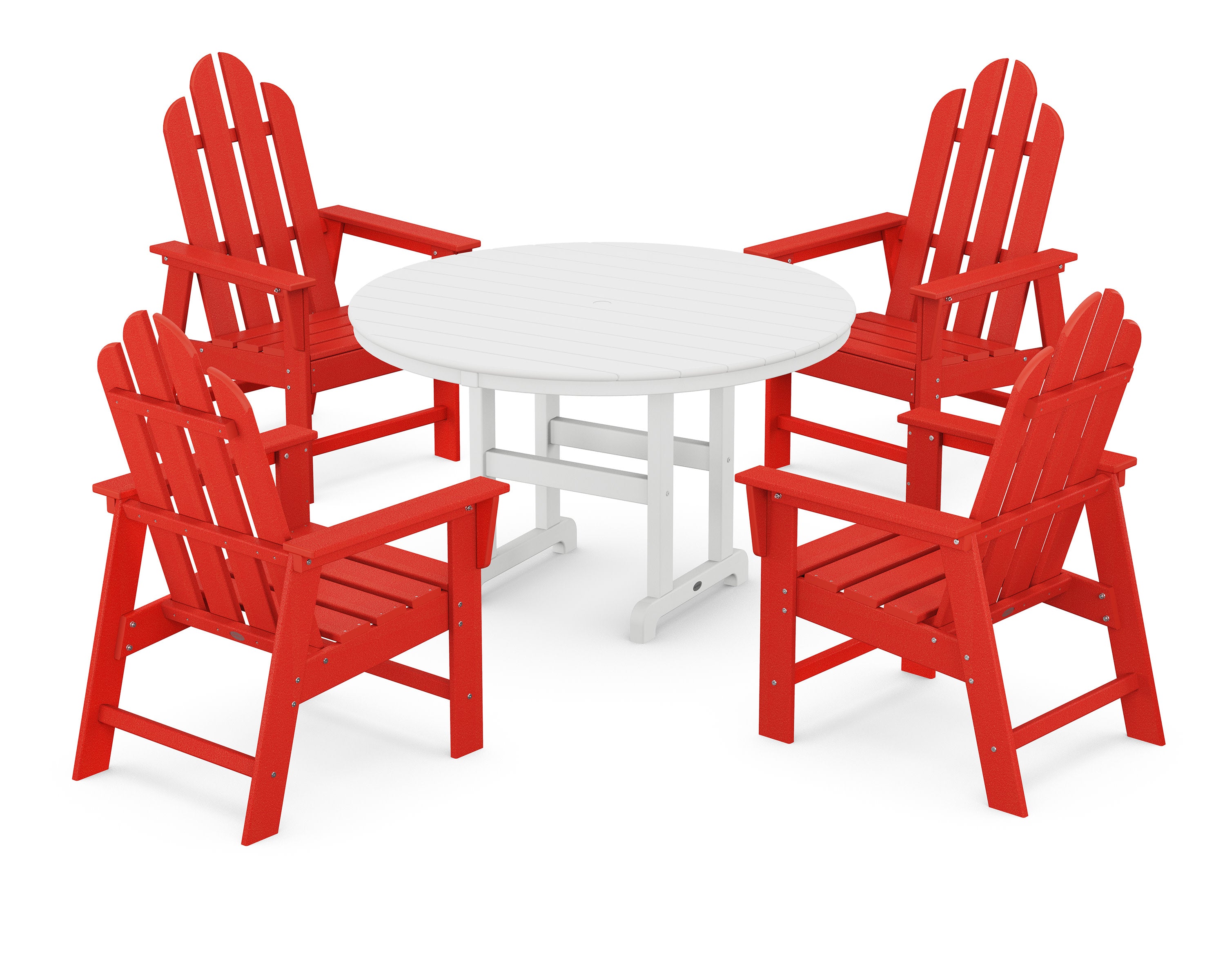 Long Island 5-Piece Round Farmhouse Dining Set in Sunset Red / White