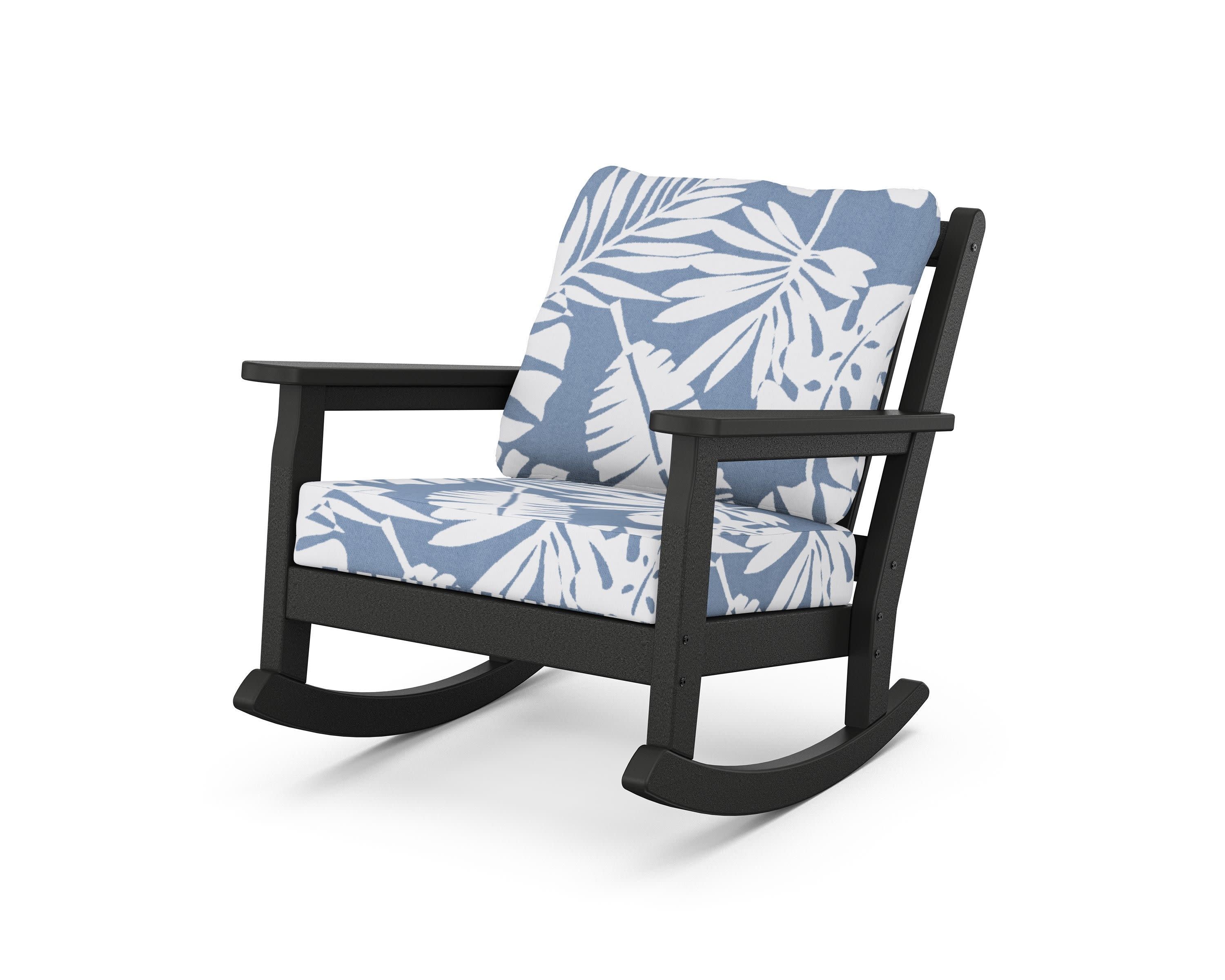 Chippendale Deep Seating Rocking Chair in Black / Leaf Sky Blue