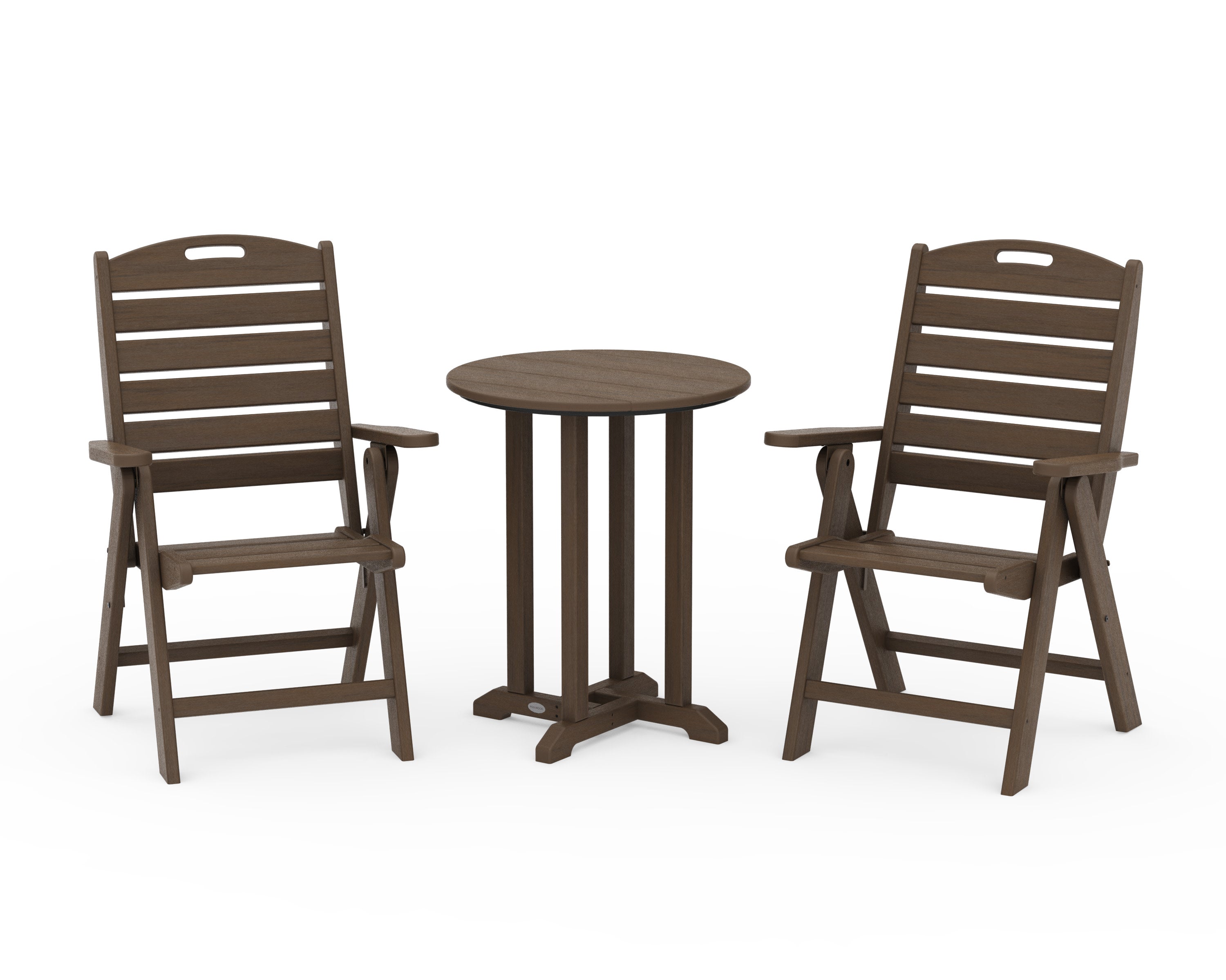 Nautical Folding Highback Chair 3-Piece Round Bistro Dining Set in Kona