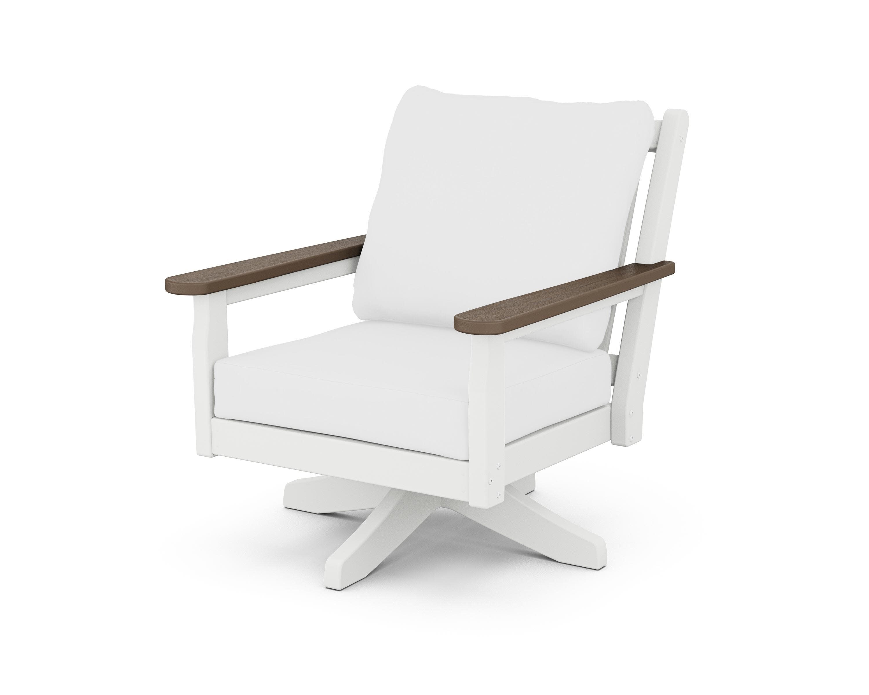Chippendale Deep Seating Swivel Chair in White / Kona / Natural
