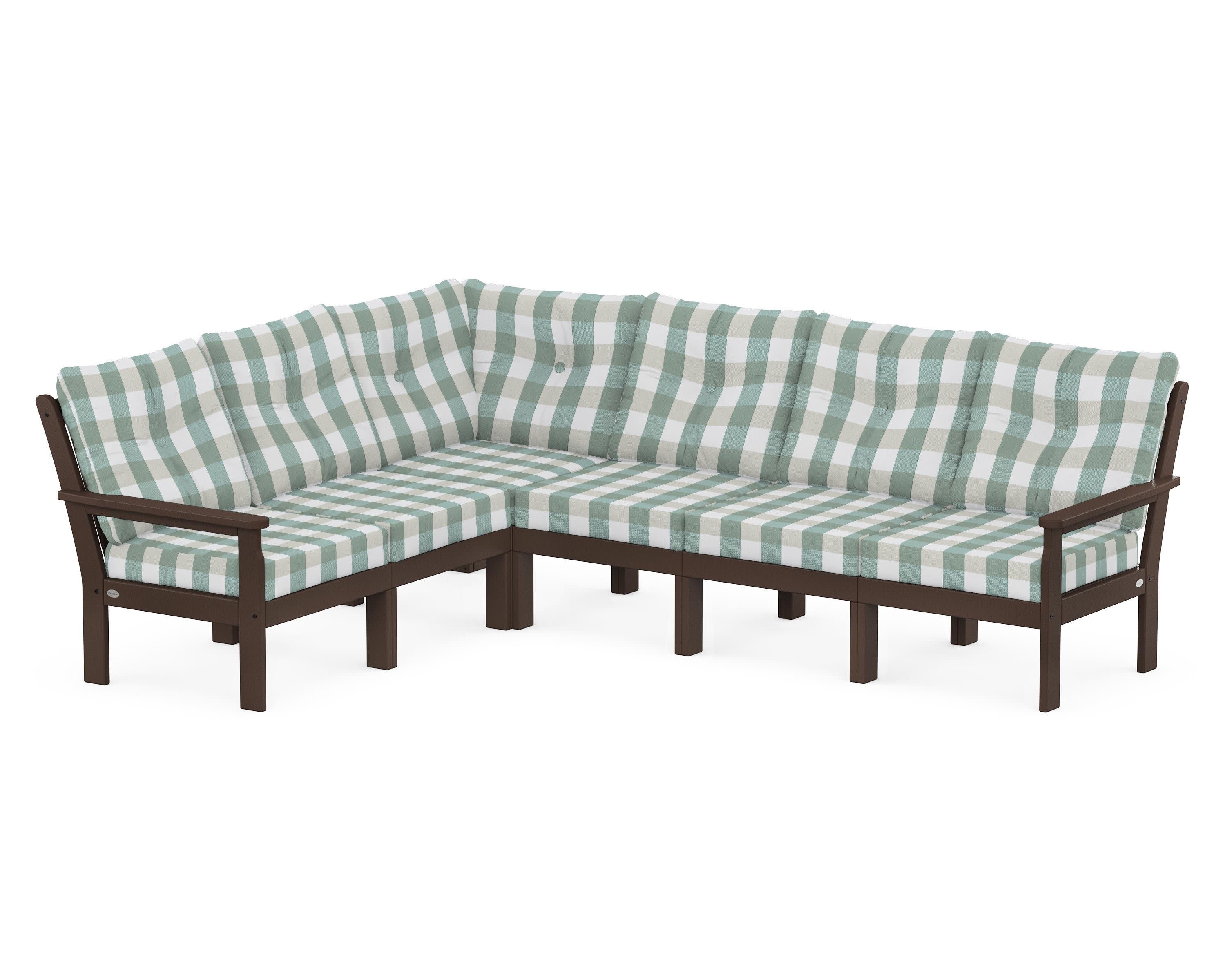 Vineyard 6-Piece Sectional in Mahogany / Buffalo Plaid Glacier Spa