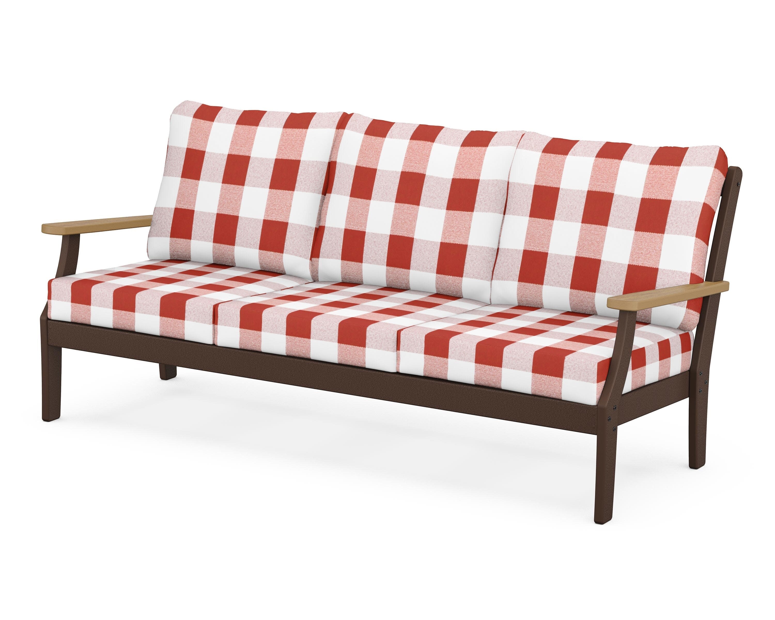 Braxton Deep Seating Sofa in Mahogany / Natural / Buffalo Plaid Crimson