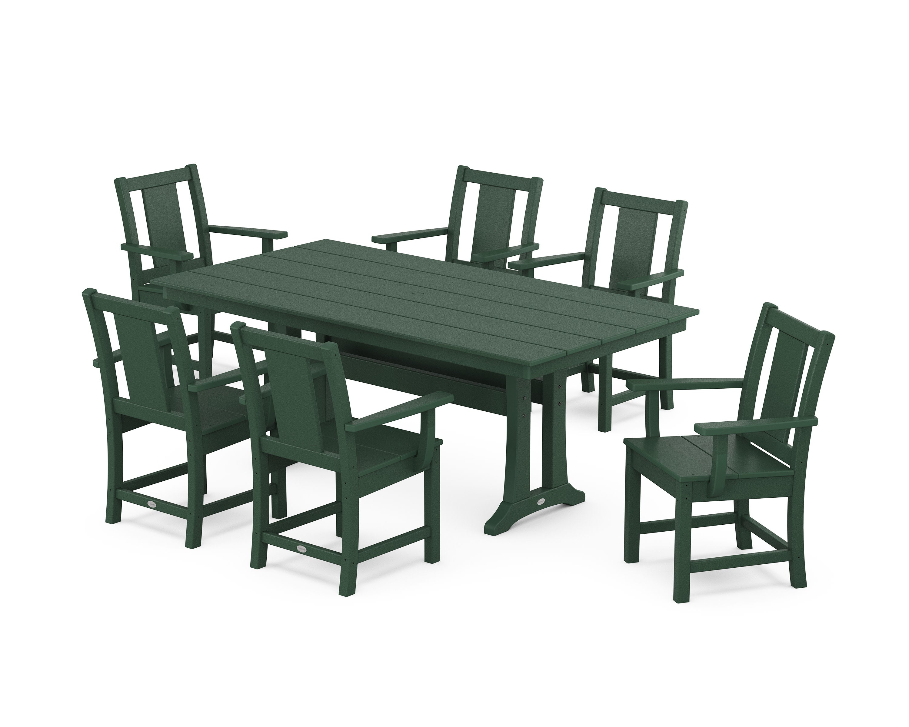 Prairie Arm Chair 7-Piece Farmhouse Dining Set with Trestle Legs in Green