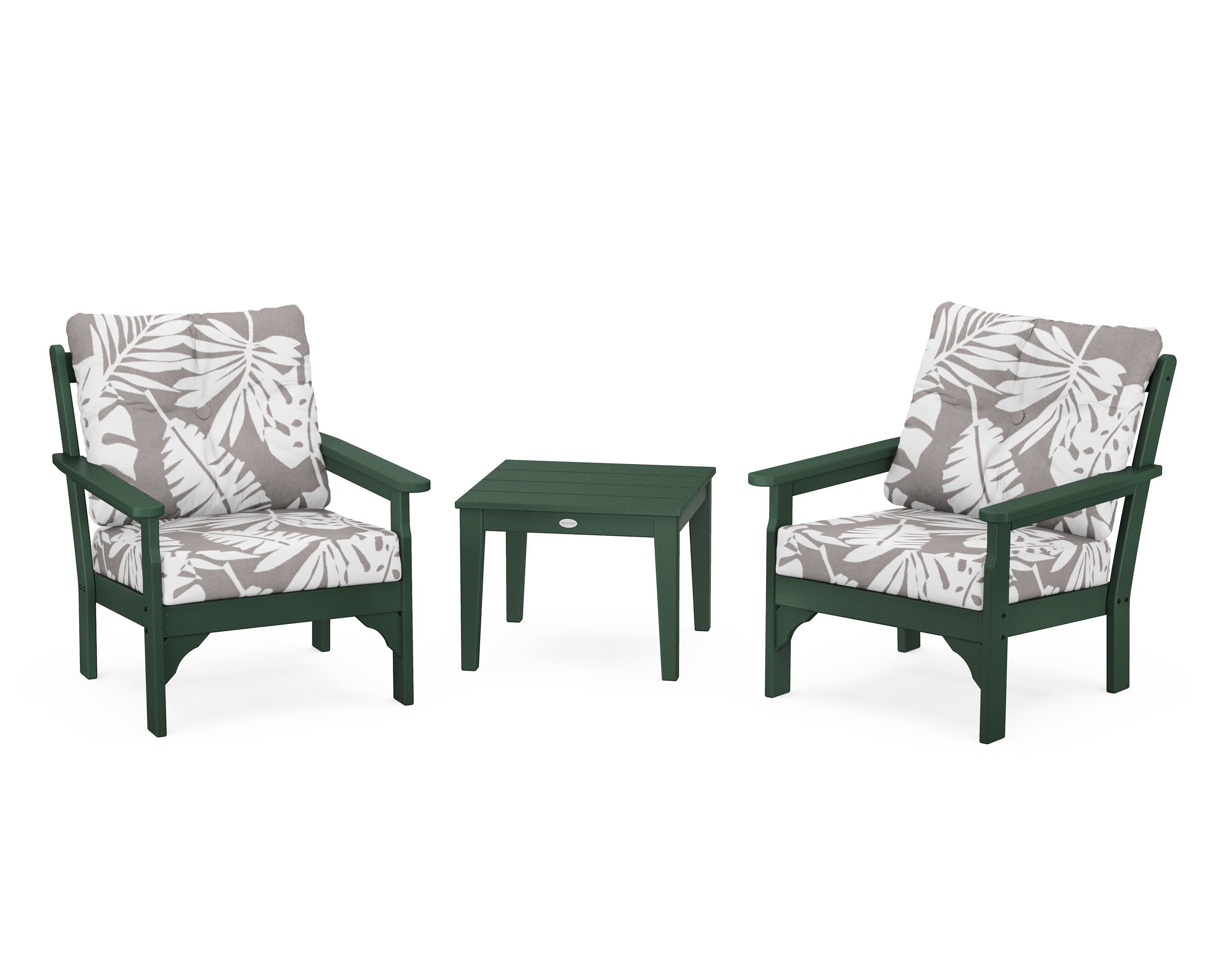 Vineyard 3-Piece Deep Seating Set in Green / Leaf Grey Mist