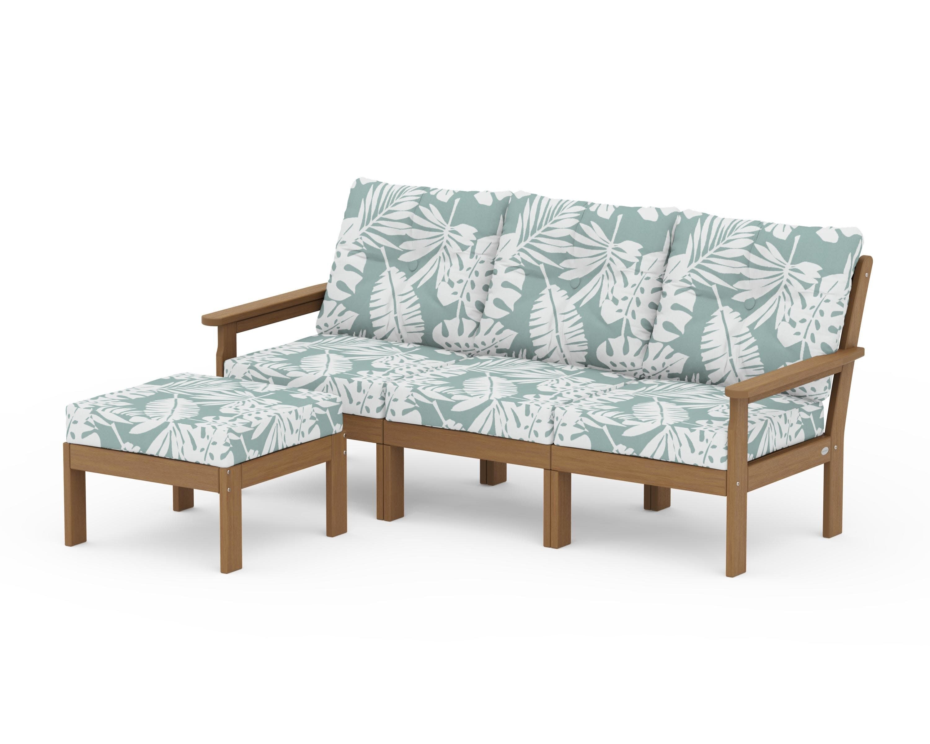 Vineyard 4-Piece Sectional with Ottoman in Natural / Leaf Glacier Spa
