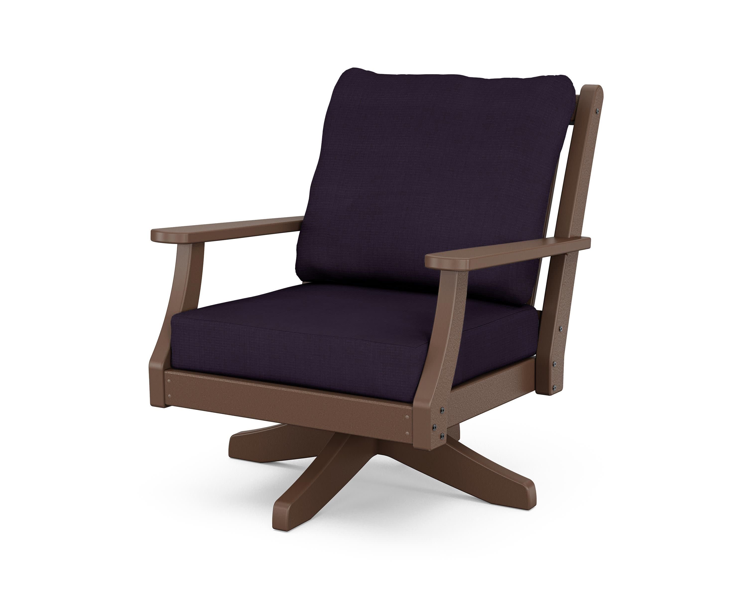 Wovendale Deep Seating Swivel Chair in Mahogany / Navy Linen