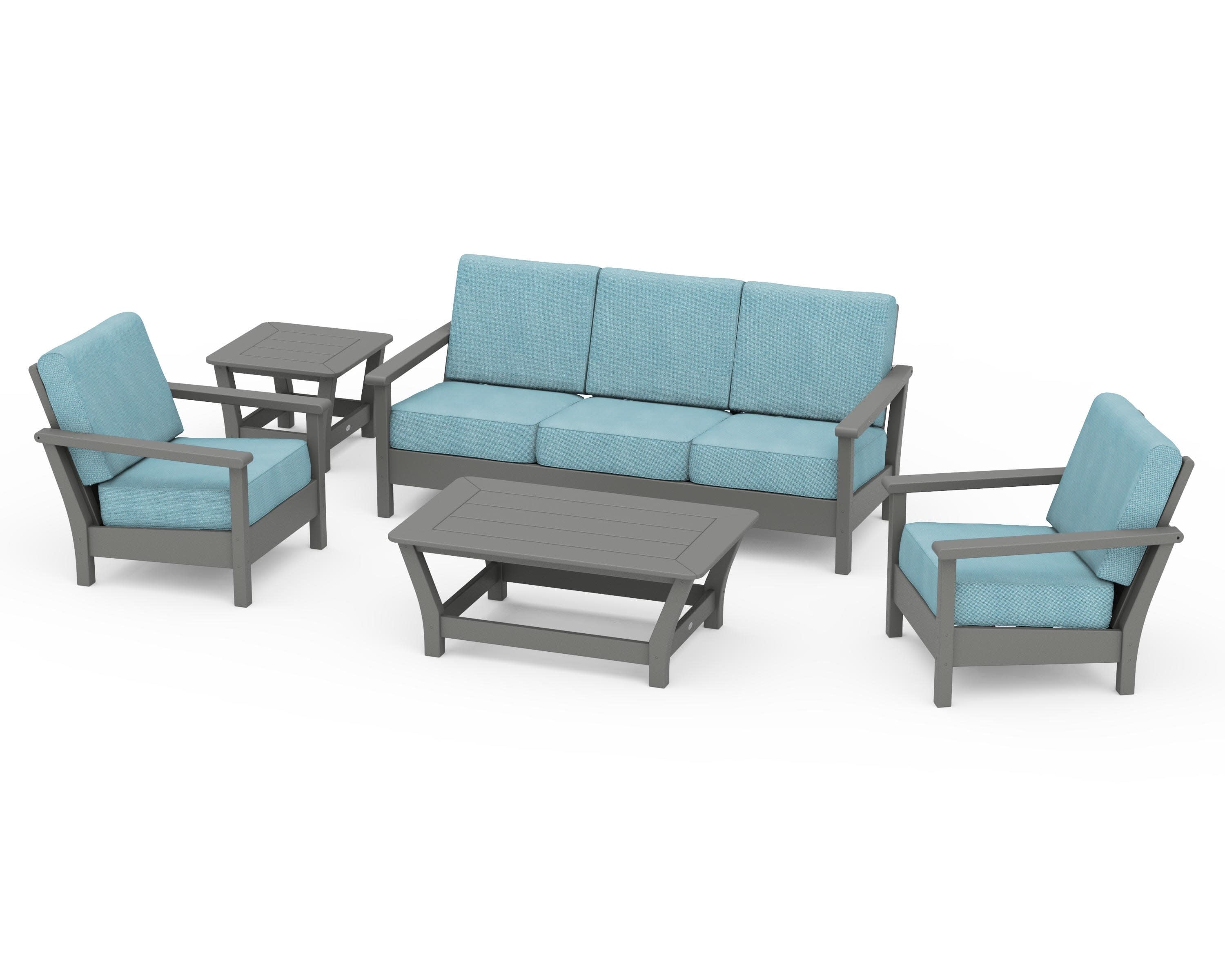 Harbour 5-Piece Deep Seating Set in Slate Grey / Lattice Sky Blue