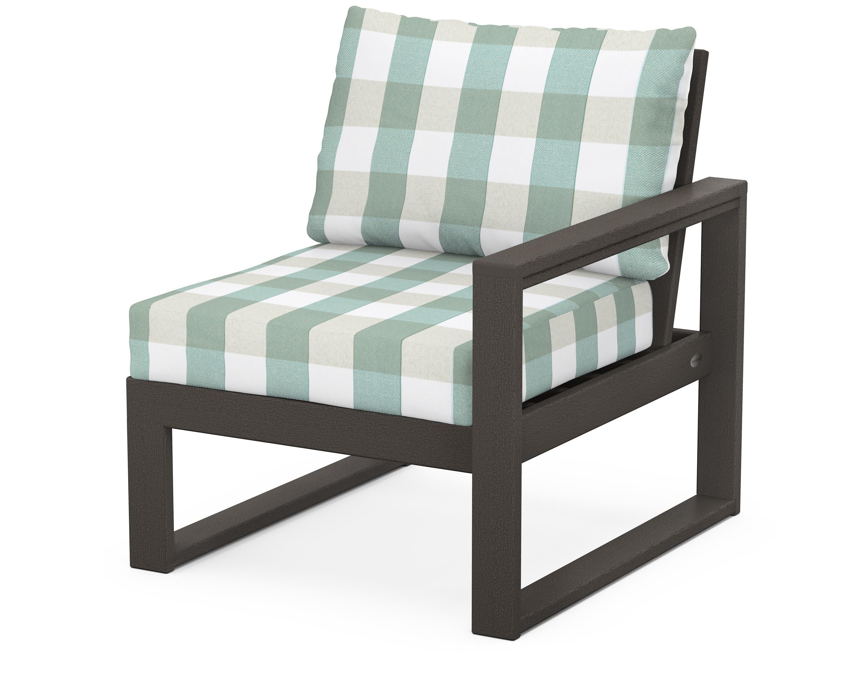 EDGE Modular Right Arm Chair in Vintage Coffee / Buffalo Plaid Glacier Spa