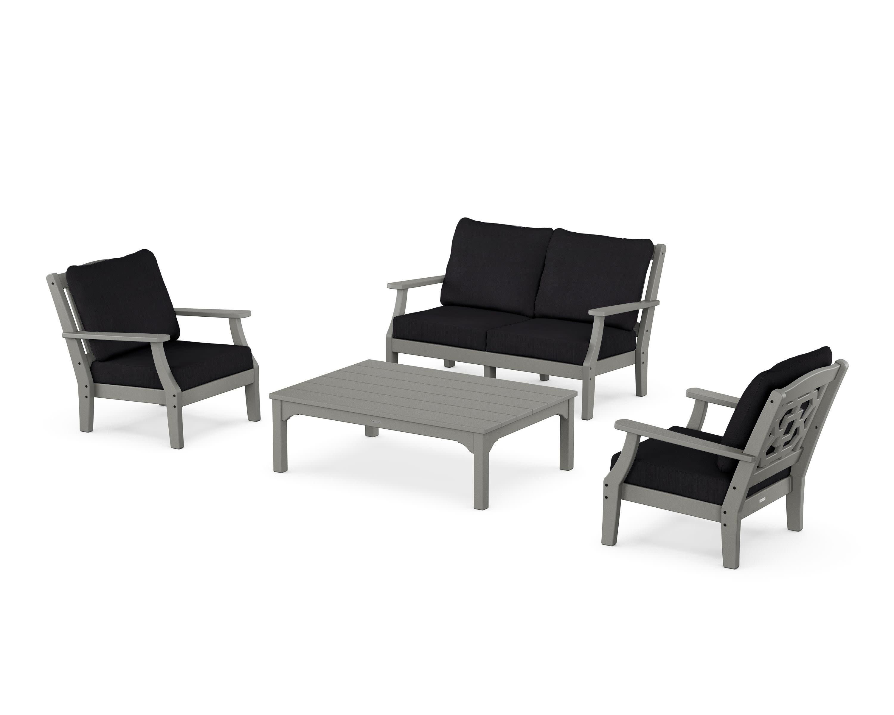 Chinoiserie 4-Piece Deep Seating Set with Loveseat in Slate Grey / Midnight Linen