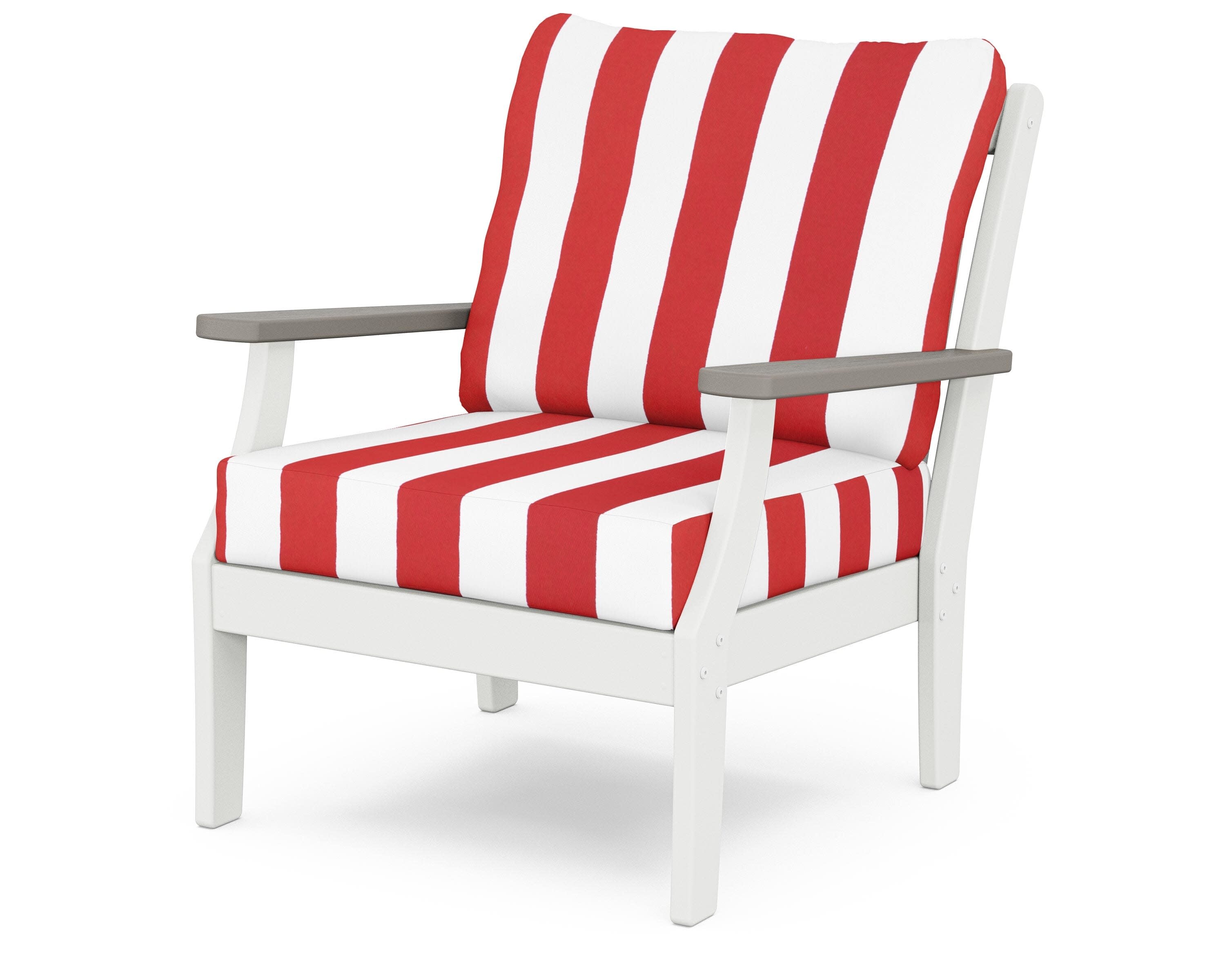 Braxton Deep Seating Chair in White / Driftwood / Cabana Stripe Crimson